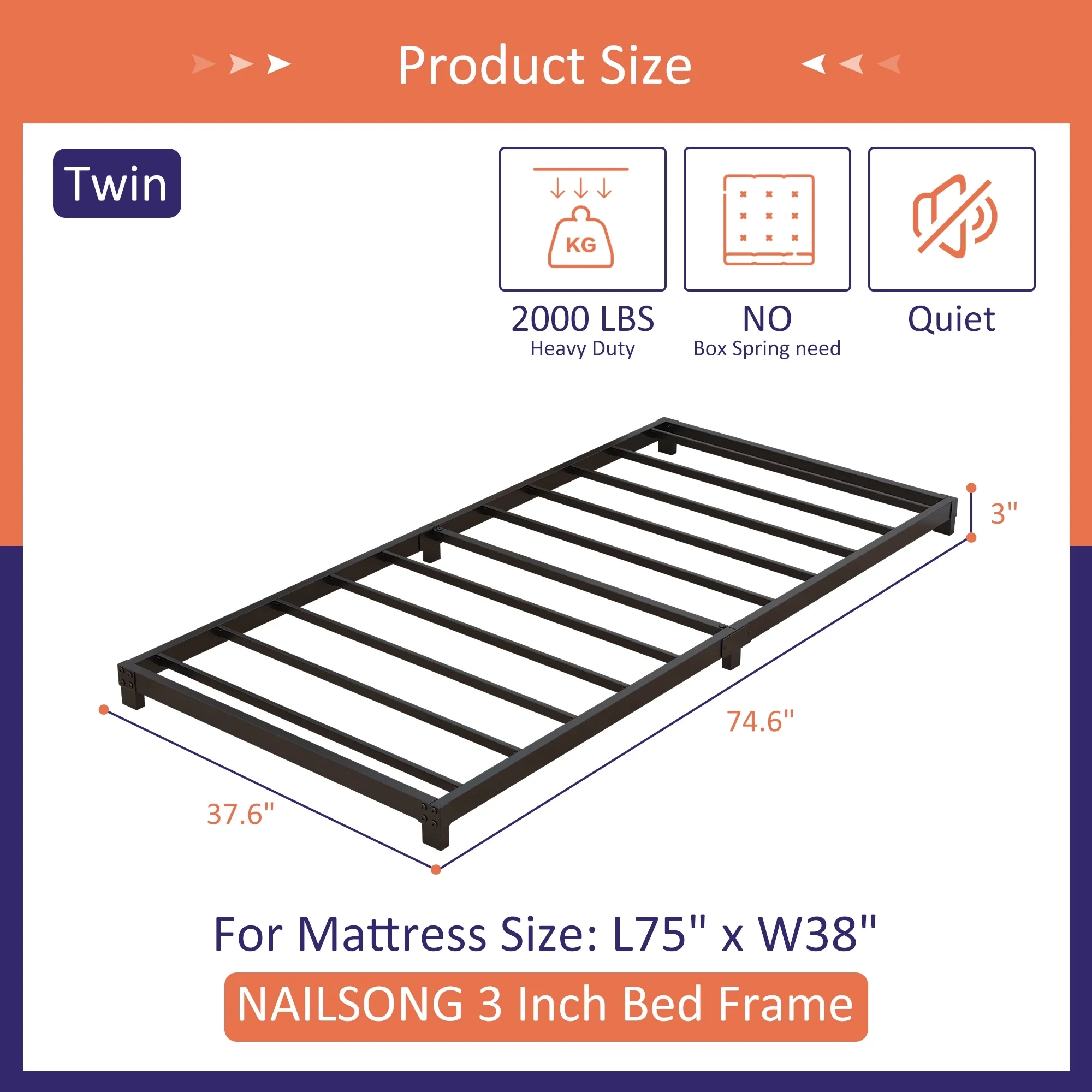 Maenizi 20 inch Queen Bed Frame No Box Spring Needed, Heavy Duty Metal Queen Platform Bed Frame Support Up to 3000 lbs, Easy Assembly, Noise Free, Black
