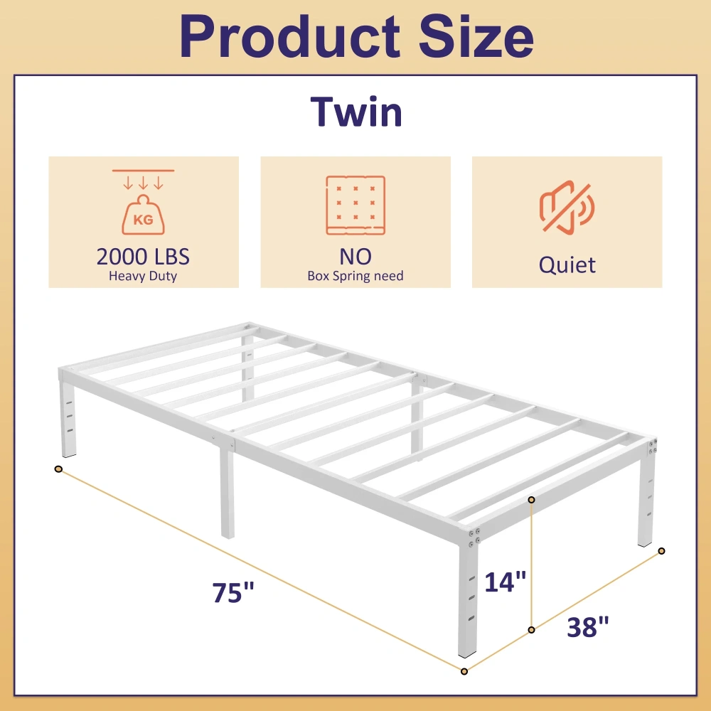 Maenize 18 inch Queen Bed Frame Heavy Duty Metal Platform No Box Spring Needed, Maximum Storage, Easy Assembly, Noise Free, White