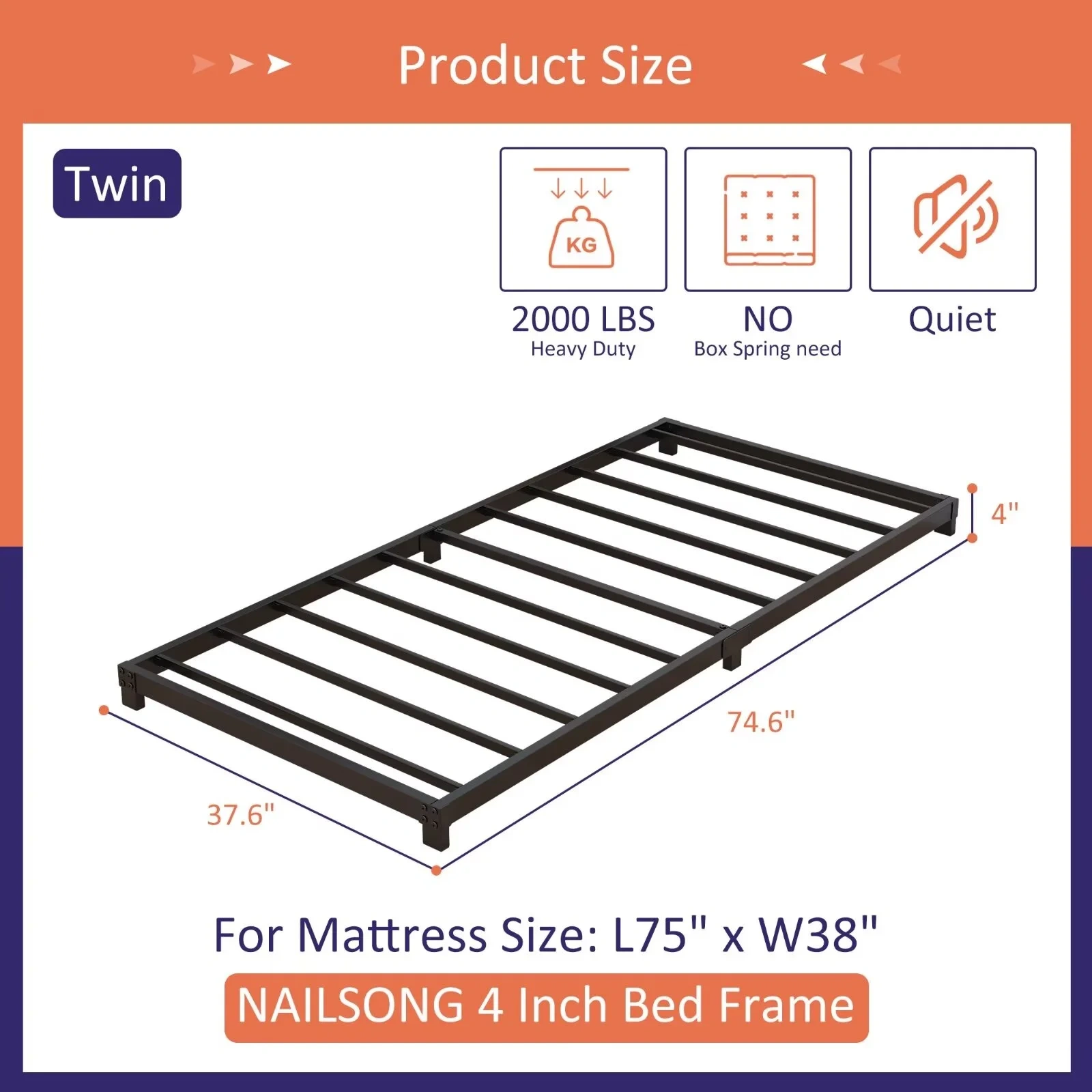 Maenizi 20 inch Queen Bed Frame No Box Spring Needed, Heavy Duty Metal Queen Platform Bed Frame Support Up to 3000 lbs, Easy Assembly, Noise Free, Black