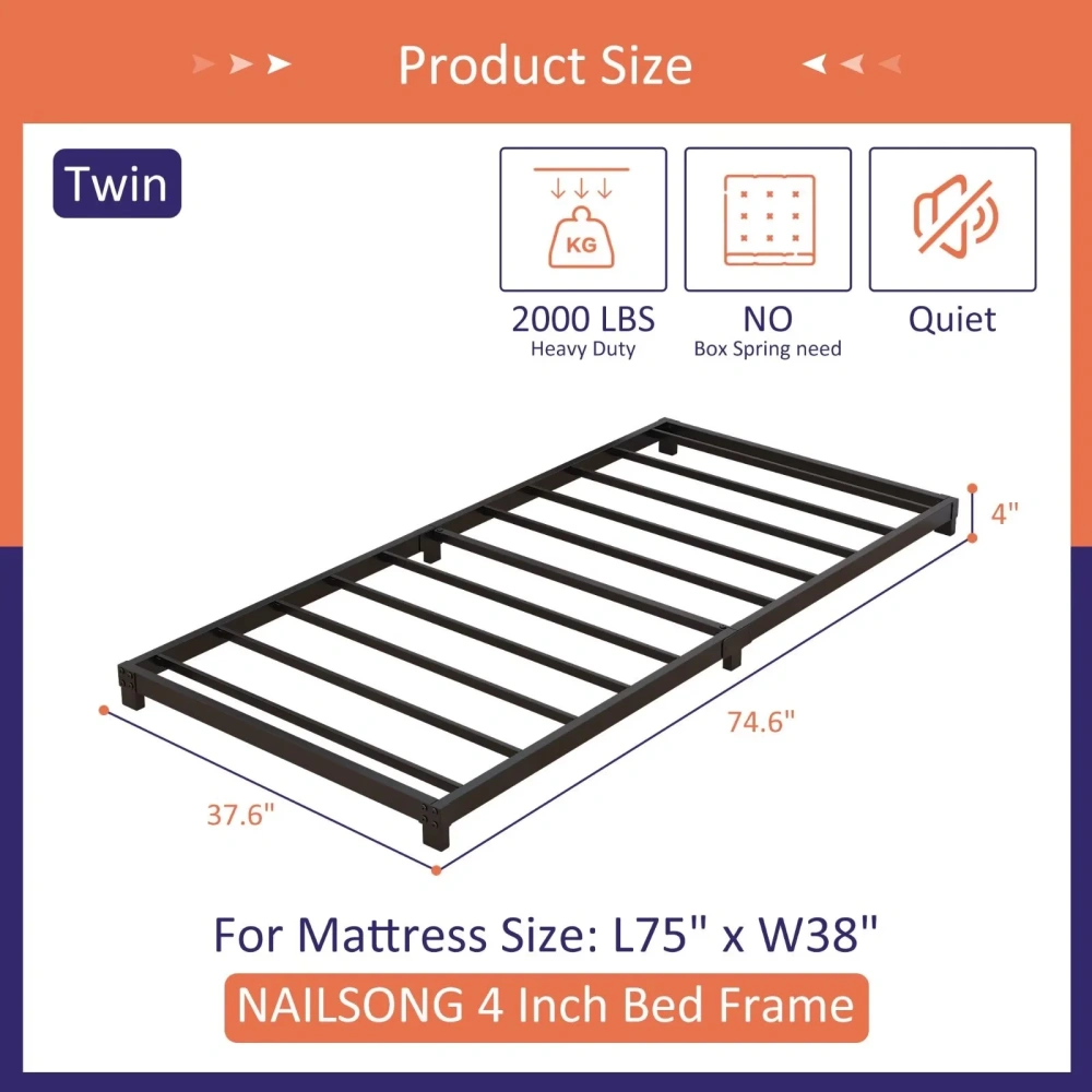 Maenizi 20 inch Queen Bed Frame No Box Spring Needed, Heavy Duty Metal Queen Platform Bed Frame Support Up to 3000 lbs, Easy Assembly, Noise Free, Black