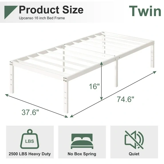 Maenize 18 inch Queen Bed Frame Heavy Duty Metal Platform No Box Spring Needed, Maximum Storage, Easy Assembly, Noise Free, White