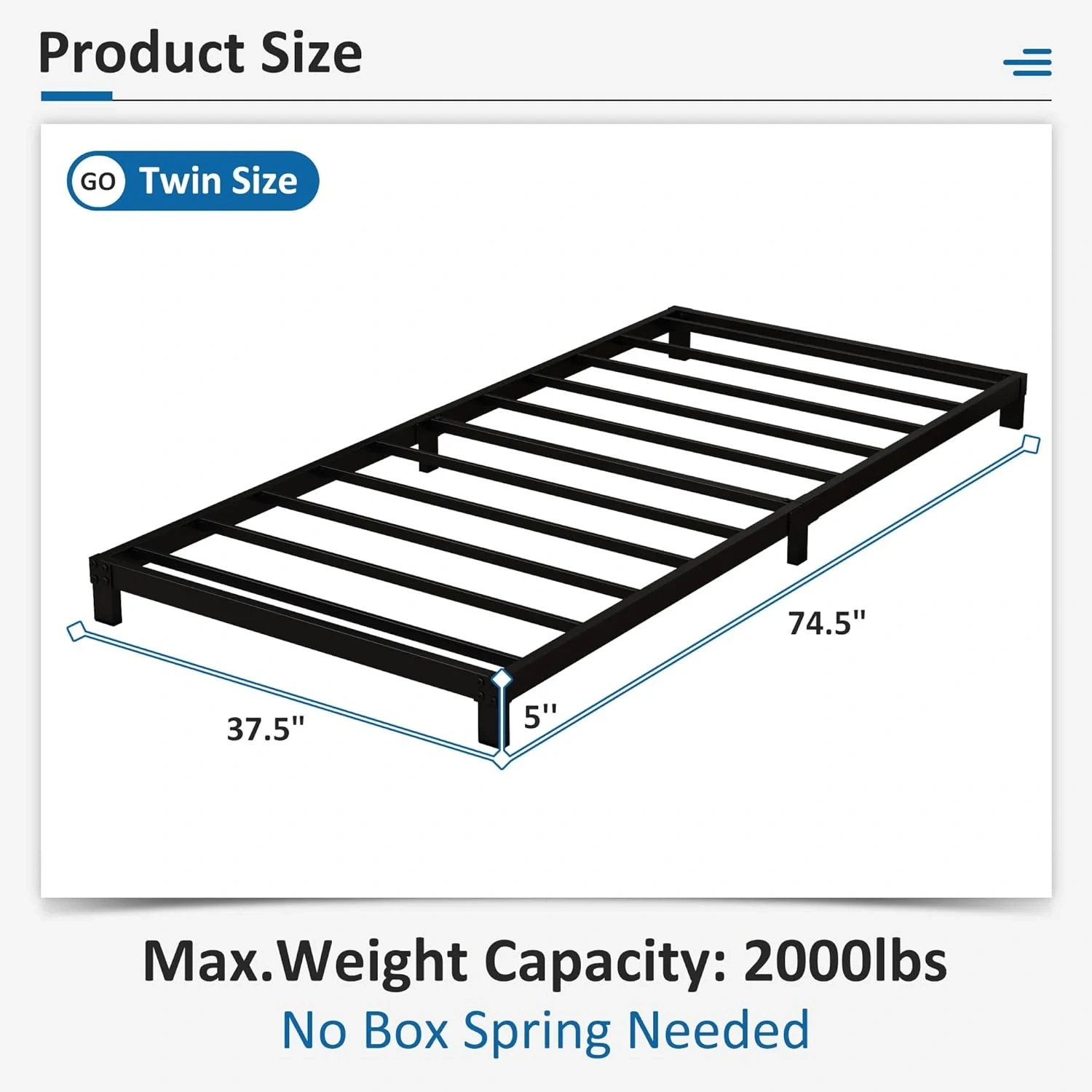 Maenizi 20 inch Queen Bed Frame No Box Spring Needed, Heavy Duty Metal Queen Platform Bed Frame Support Up to 3000 lbs, Easy Assembly, Noise Free, Black
