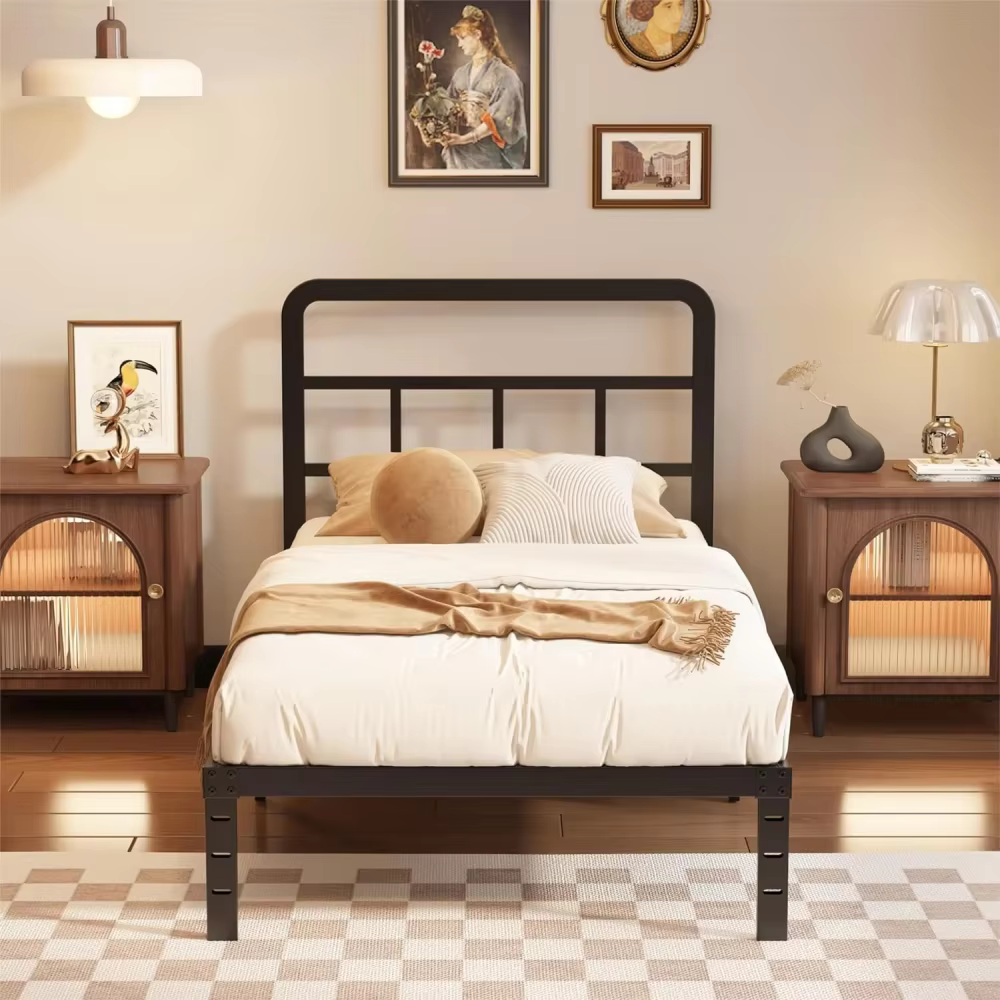 Maenizi Twin XL 12 inch Twin XL Metal Bed Frame No Box Spring Needed, Heavy Duty Metal Slats, Noise Free, Easy Assemble, Black