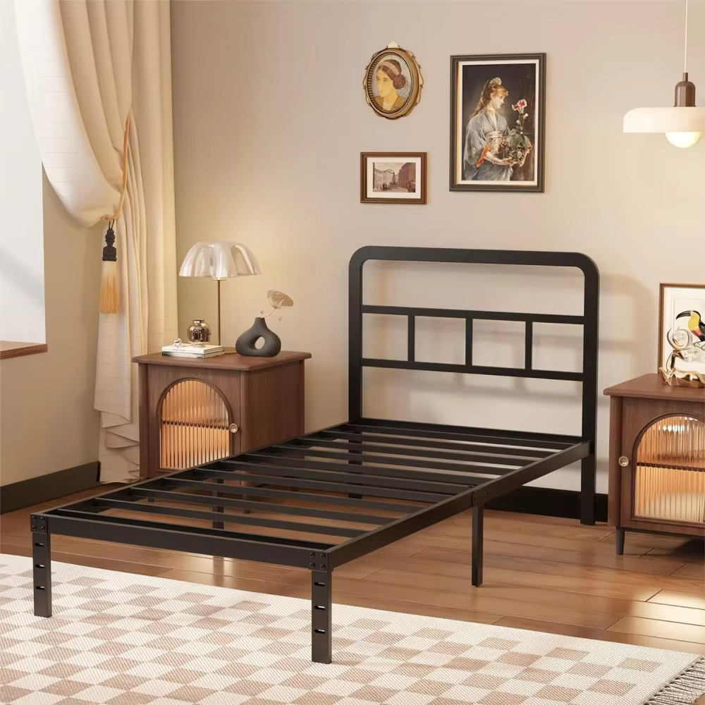 Maenizi Twin XL 12 inch Twin XL Metal Bed Frame No Box Spring Needed, Heavy Duty Metal Slats, Noise Free, Easy Assemble, Black