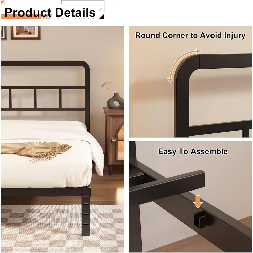 Maenizi Twin XL 12 inch Twin XL Metal Bed Frame No Box Spring Needed, Heavy Duty Metal Slats, Noise Free, Easy Assemble, Black