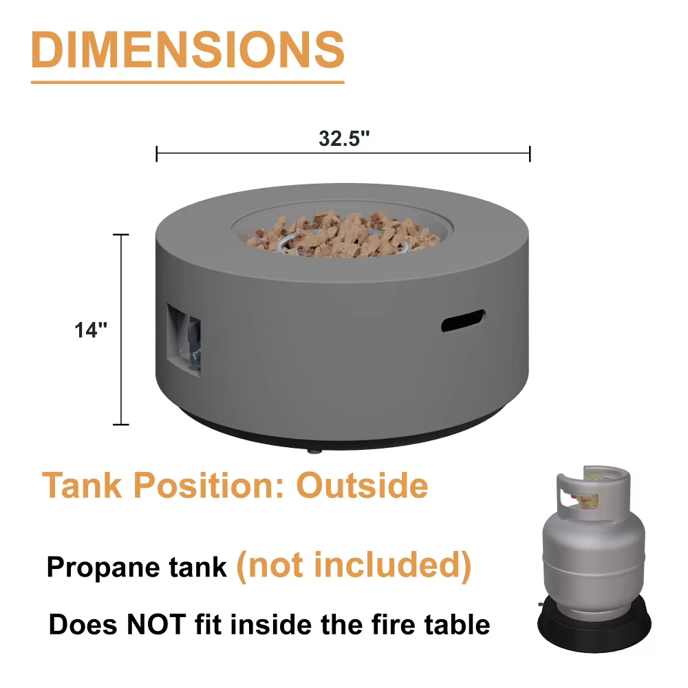 HongTaoK 32.5 inch Round Propane Fire Pit for Outside White 50K BTU Outdoor with Lava Rocks, All Weather Applicable, Gray