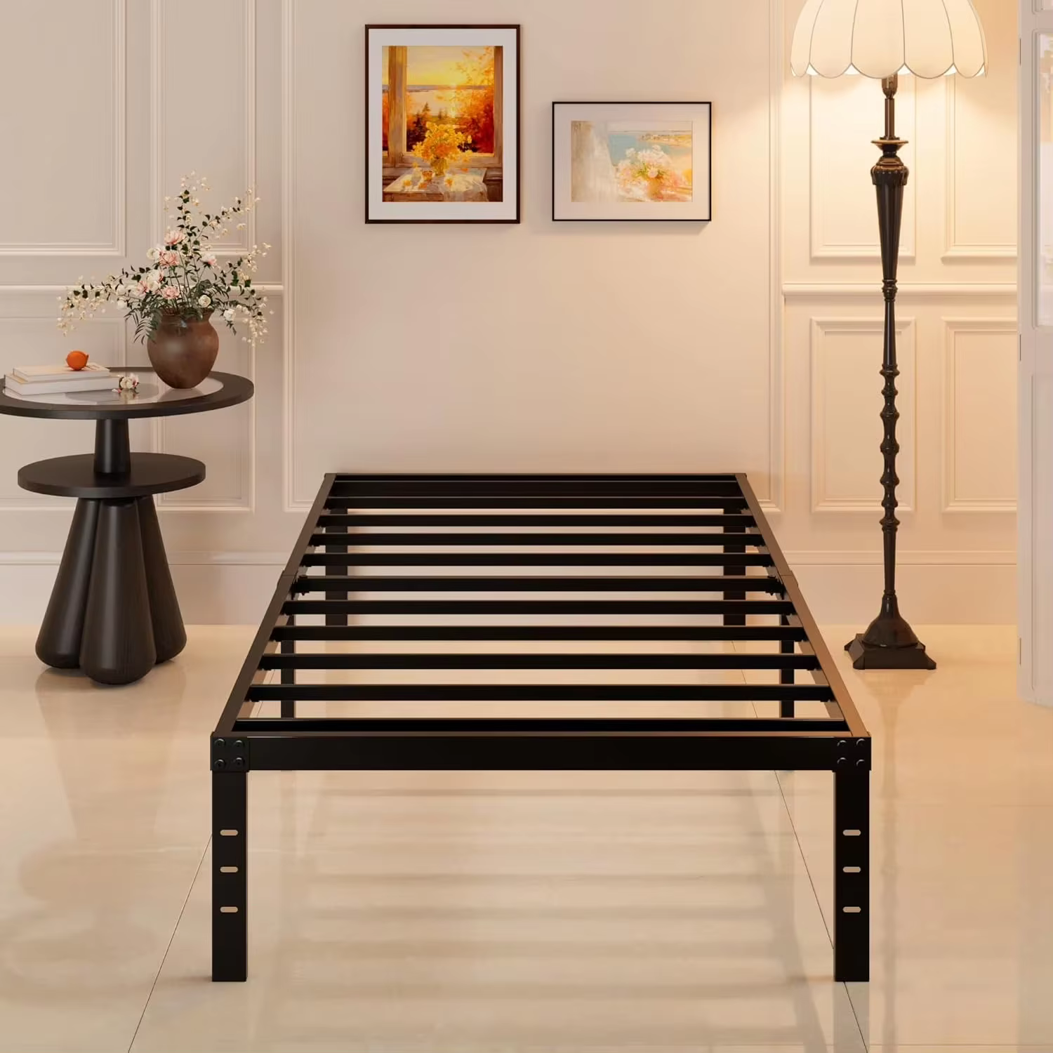 Maenize 14 inch Twin Bed Frames No Box Spring Needed, Heavy Duty Metal Twin Platform Bed Frame with Large Underbed Storage Space, Noise Free, Easy Assembly, Black