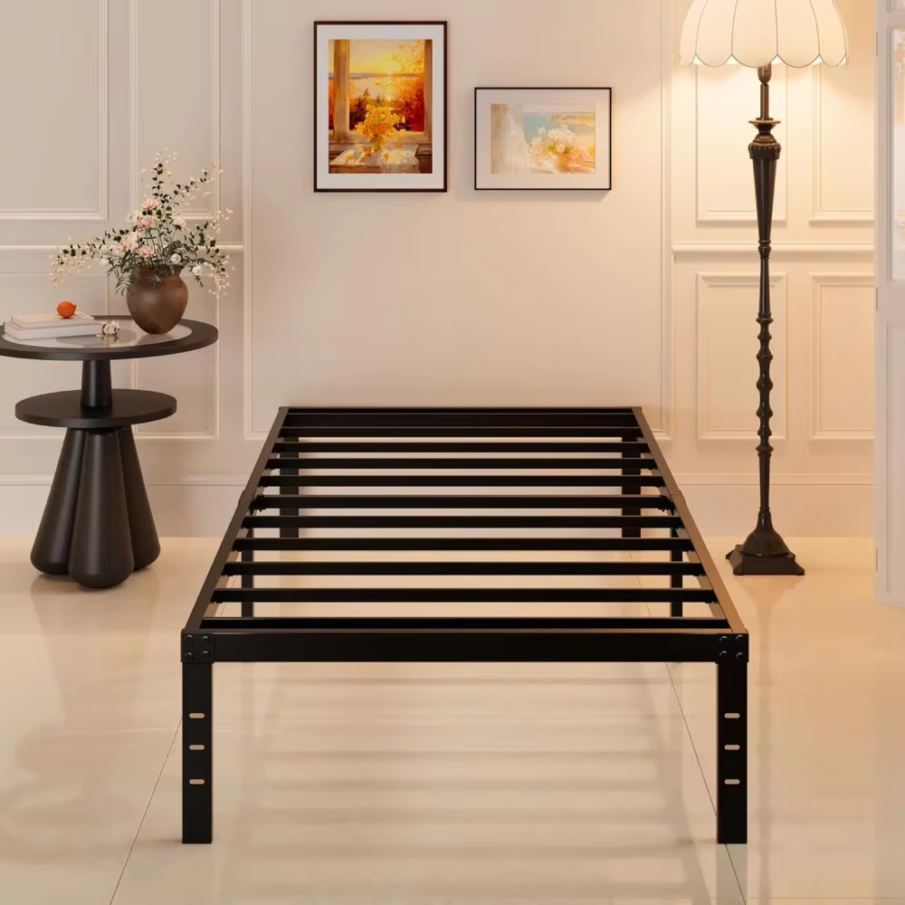 Maenize 14 inch Twin Bed Frames No Box Spring Needed, Heavy Duty Metal Twin Platform Bed Frame with Large Underbed Storage Space, Noise Free, Easy Assembly, Black