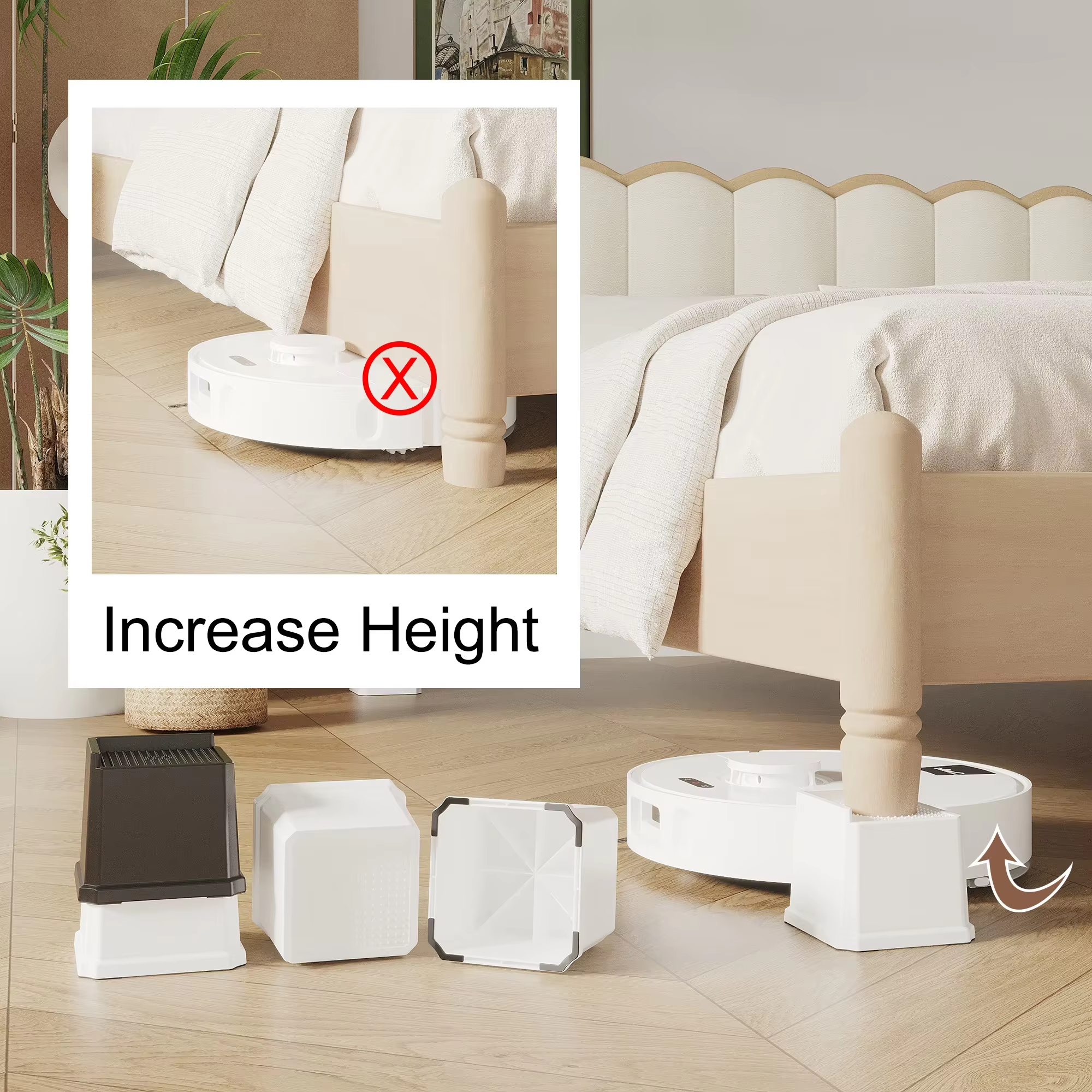 Maenizi Bed Risers 4 inch Heavy Duty L Shaped Furniture Risers for Sofas, Chair Risers Sofa Risers Table Risers Set of 4 Pack, White