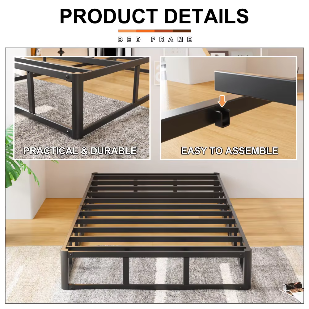 Maenizi 7 Inch Twin Box Spring, Heavy Duty Metal Box Spring Bed Base with Fabric Cover, Mattress Foundation, Easy Assembly, Noise Free, Black