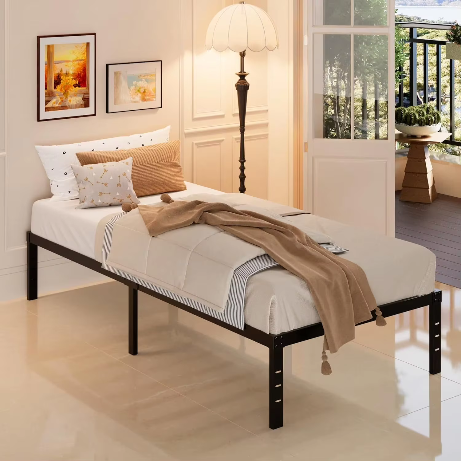 Maenize 14 inch Twin Bed Frames No Box Spring Needed, Heavy Duty Metal Twin Platform Bed Frame with Large Underbed Storage Space, Noise Free, Easy Assembly, Black