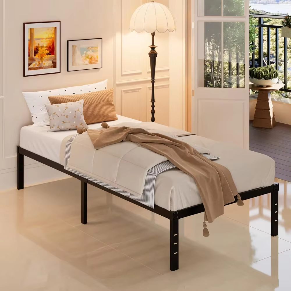 Maenize 14 inch Twin Bed Frames No Box Spring Needed, Heavy Duty Metal Twin Platform Bed Frame with Large Underbed Storage Space, Noise Free, Easy Assembly, Black