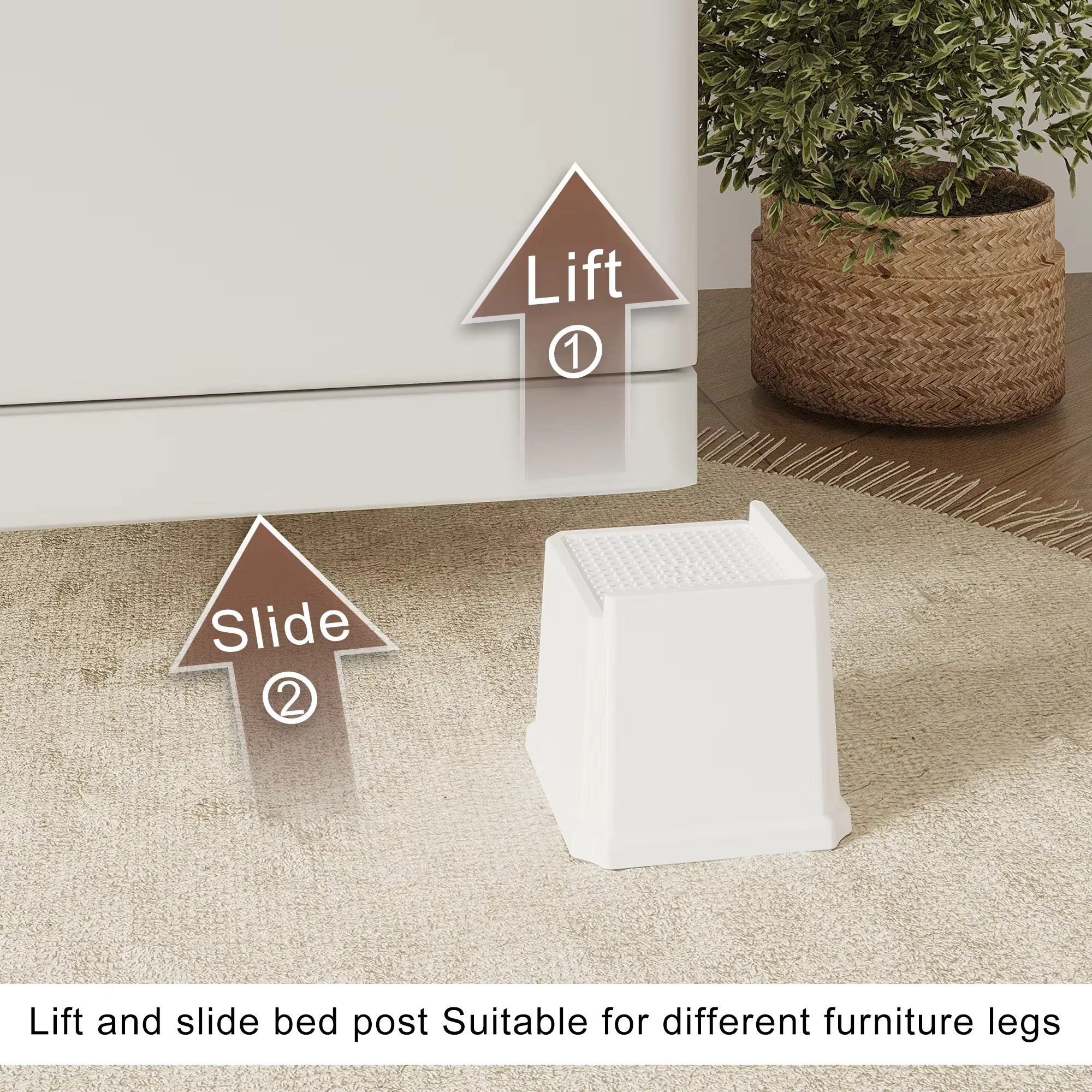 Maenizi Bed Risers 4 inch Heavy Duty L Shaped Furniture Risers for Sofas, Chair Risers Sofa Risers Table Risers Set of 4 Pack, White