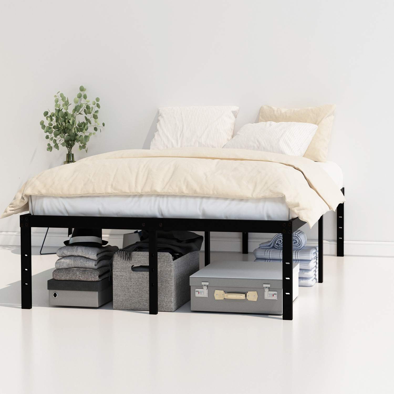 Maenizi Bed Frames No Box Spring Needed, 20 inch Heavy Duty Metal Bed Frame Support Up to 2500 lbs, Easy Assembly, Noise Free, Black