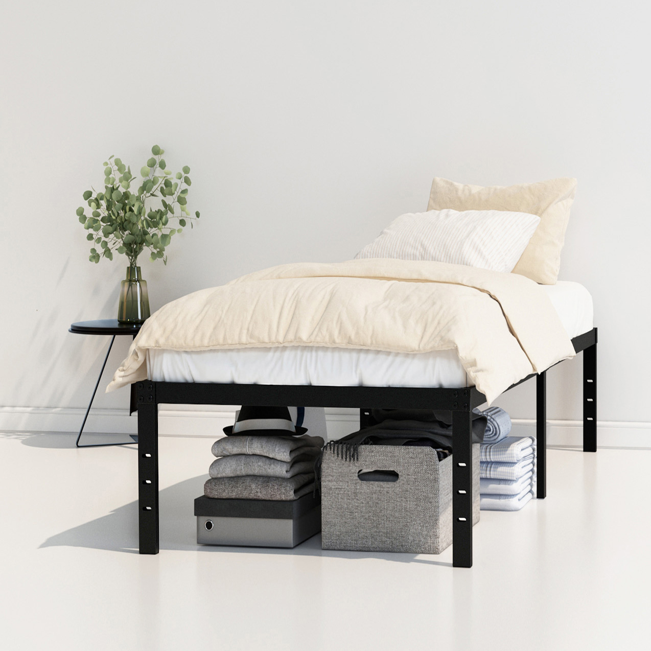 Maenizi Bed Frames No Box Spring Needed, 20 inch Heavy Duty Metal Bed Frame Support Up to 2500 lbs, Easy Assembly, Noise Free, Black