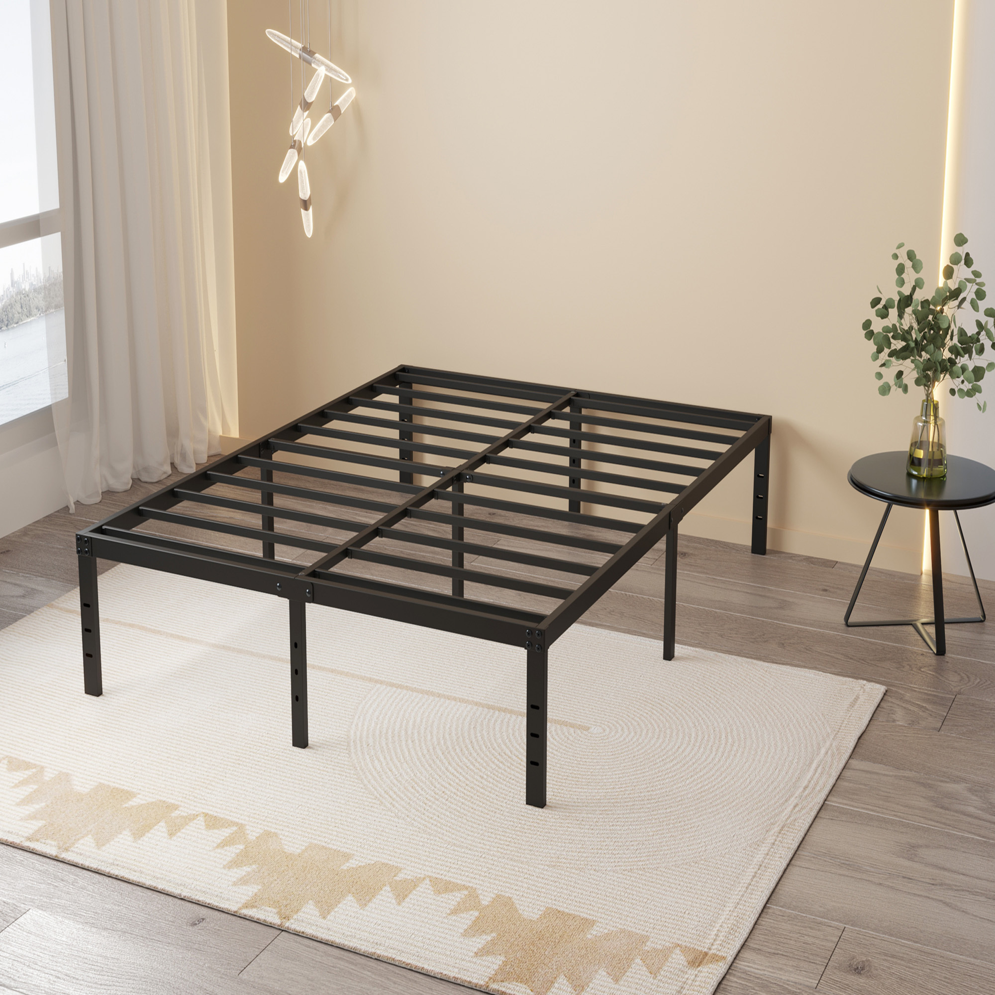 Maenizi Bed Frames No Box Spring Needed, 20 inch Heavy Duty Metal Bed Frame Support Up to 2500 lbs, Easy Assembly, Noise Free, Black
