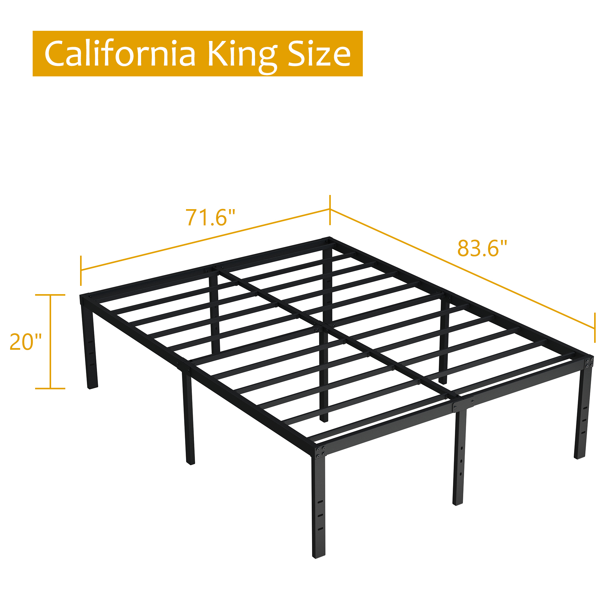 Maenizi Bed Frames No Box Spring Needed, 20 inch Heavy Duty Metal Bed Frame Support Up to 2500 lbs, Easy Assembly, Noise Free, Black