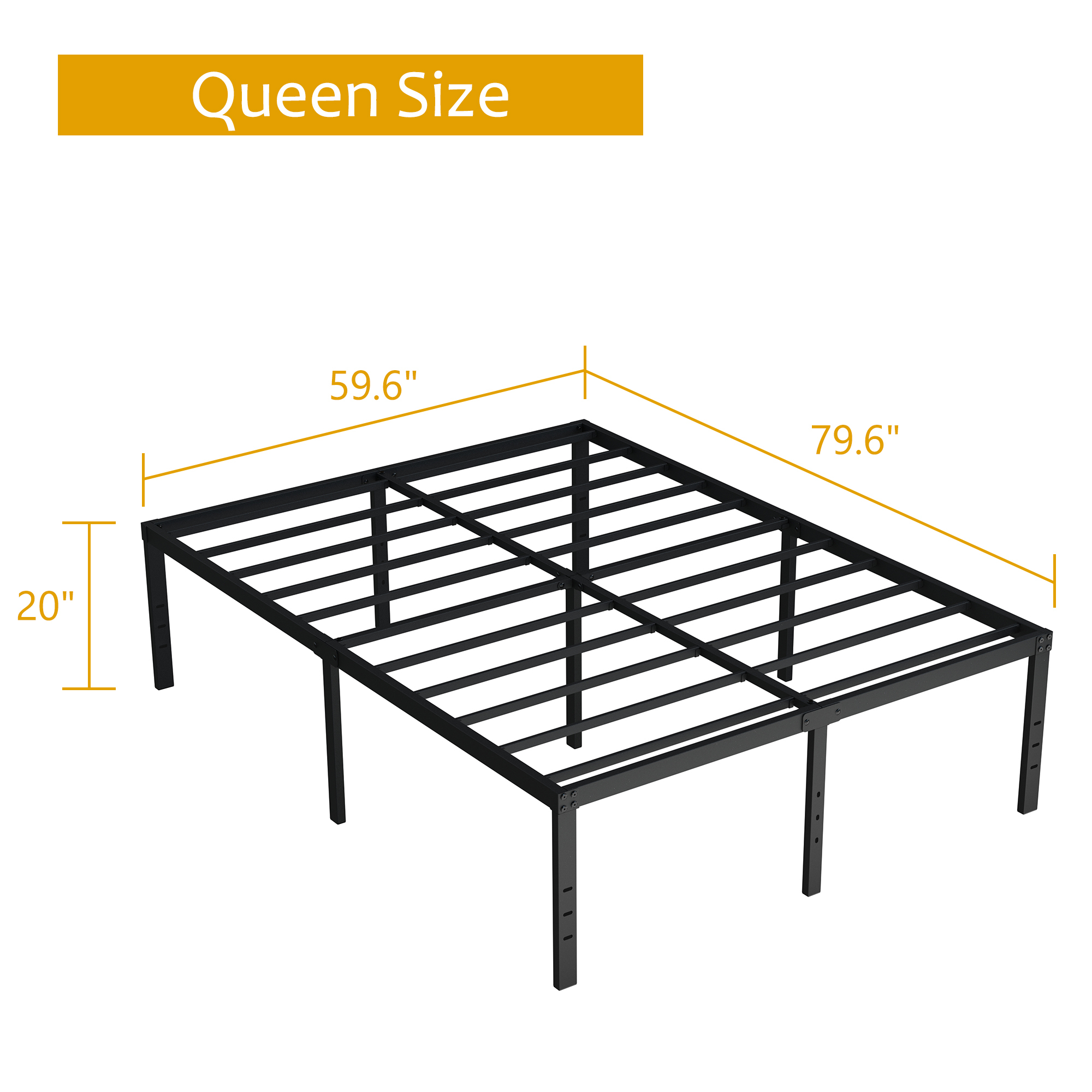 Maenizi Bed Frames No Box Spring Needed, 20 inch Heavy Duty Metal Bed Frame Support Up to 2500 lbs, Easy Assembly, Noise Free, Black