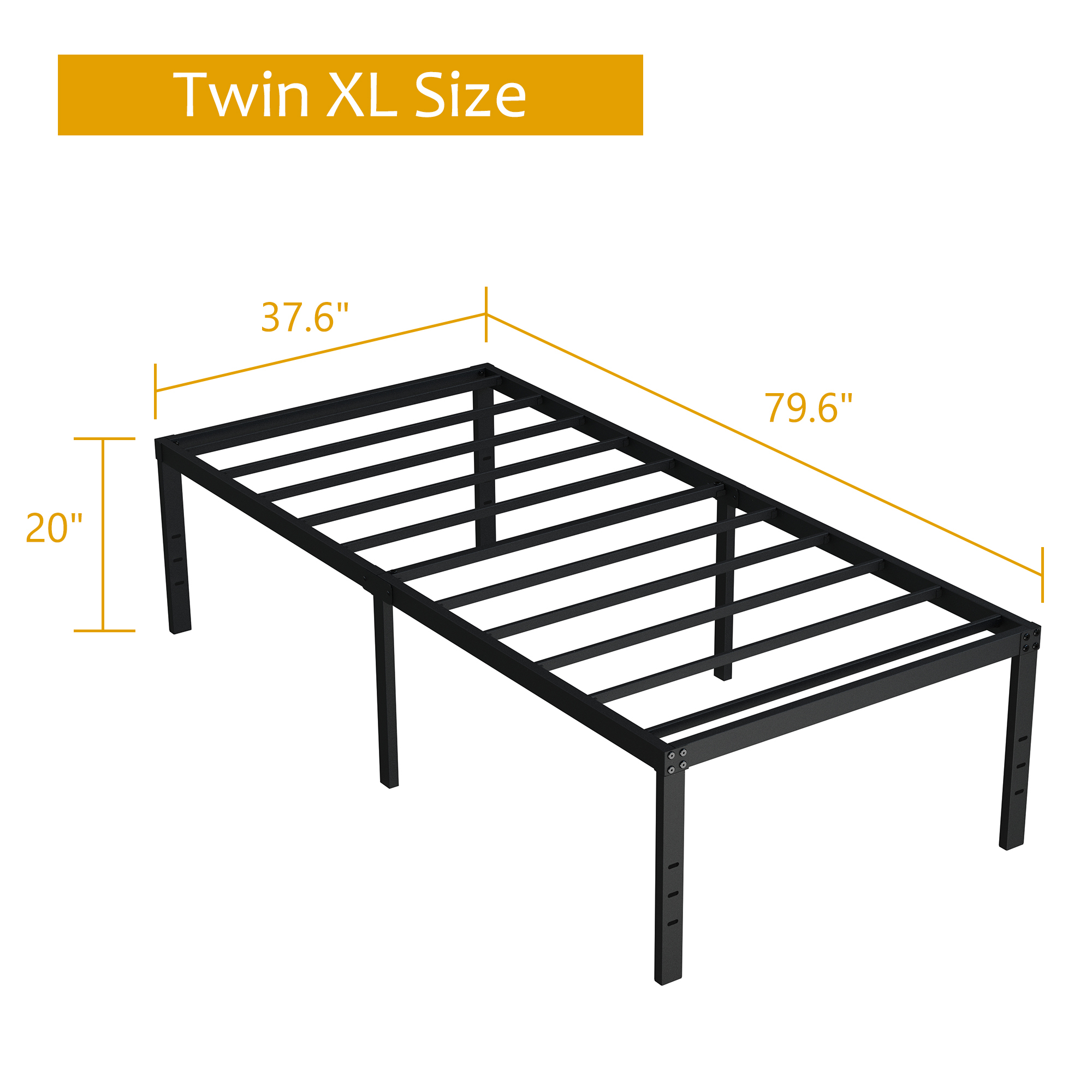 Maenizi Bed Frames No Box Spring Needed, 20 inch Heavy Duty Metal Bed Frame Support Up to 2500 lbs, Easy Assembly, Noise Free, Black