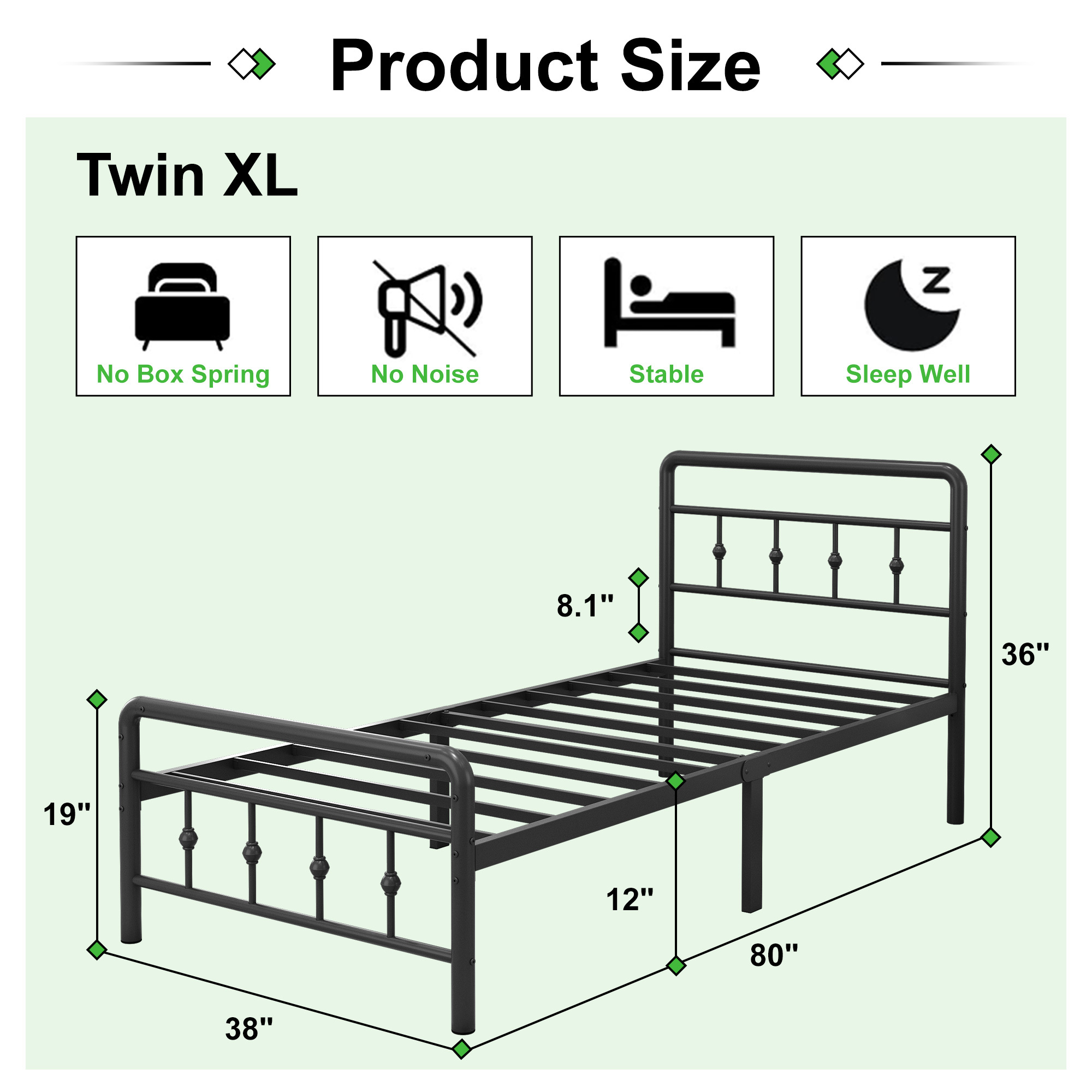 Maenizi 12 inch Bed Frames with Headboard and Footboard, Heavy Duty Metal Platform Bed Frame No Box Spring Needed, Easy Assembly, Under Bed Storage, Noise Free, Black