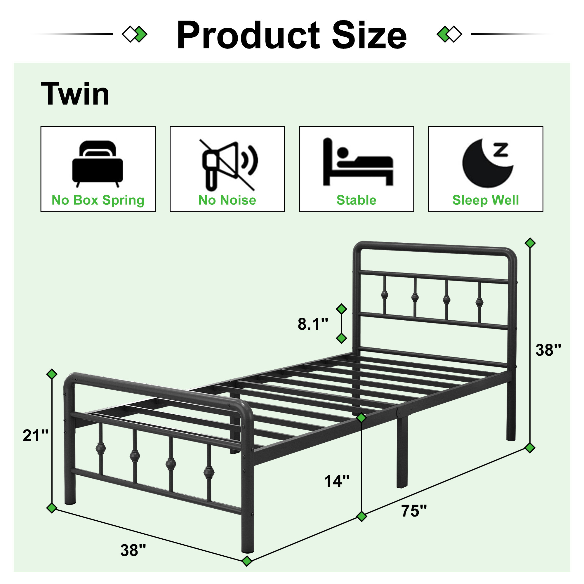 Maenizi 12 inch Bed Frames with Headboard and Footboard, Heavy Duty Metal Platform Bed Frame No Box Spring Needed, Easy Assembly, Under Bed Storage, Noise Free, Black