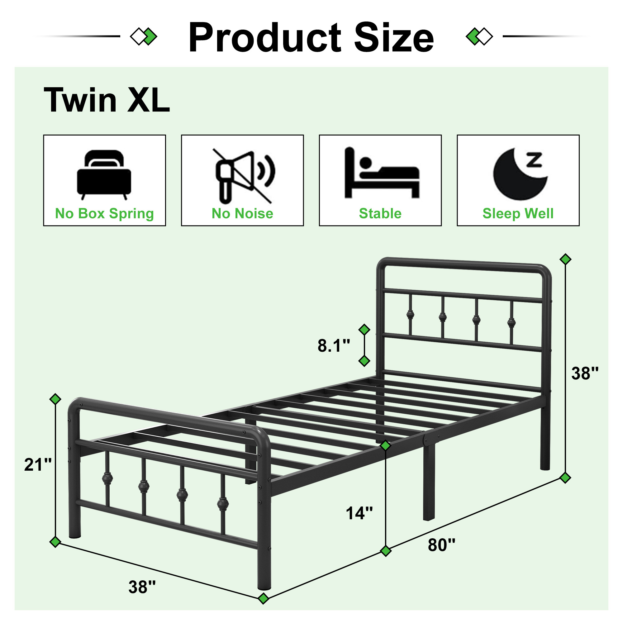 Maenizi 12 inch Bed Frames with Headboard and Footboard, Heavy Duty Metal Platform Bed Frame No Box Spring Needed, Easy Assembly, Under Bed Storage, Noise Free, Black