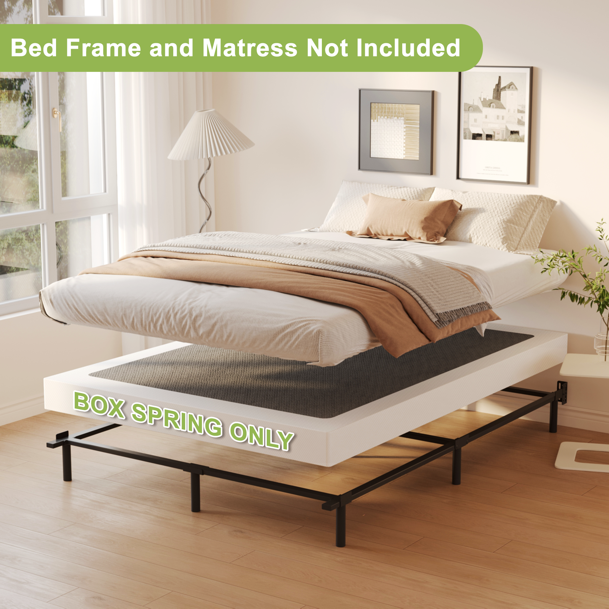 Maenizi 4 inch Box Spring Heavy Duty Metal Mattress Foundation Bed Base with Fabric Cover, Easy Assembly