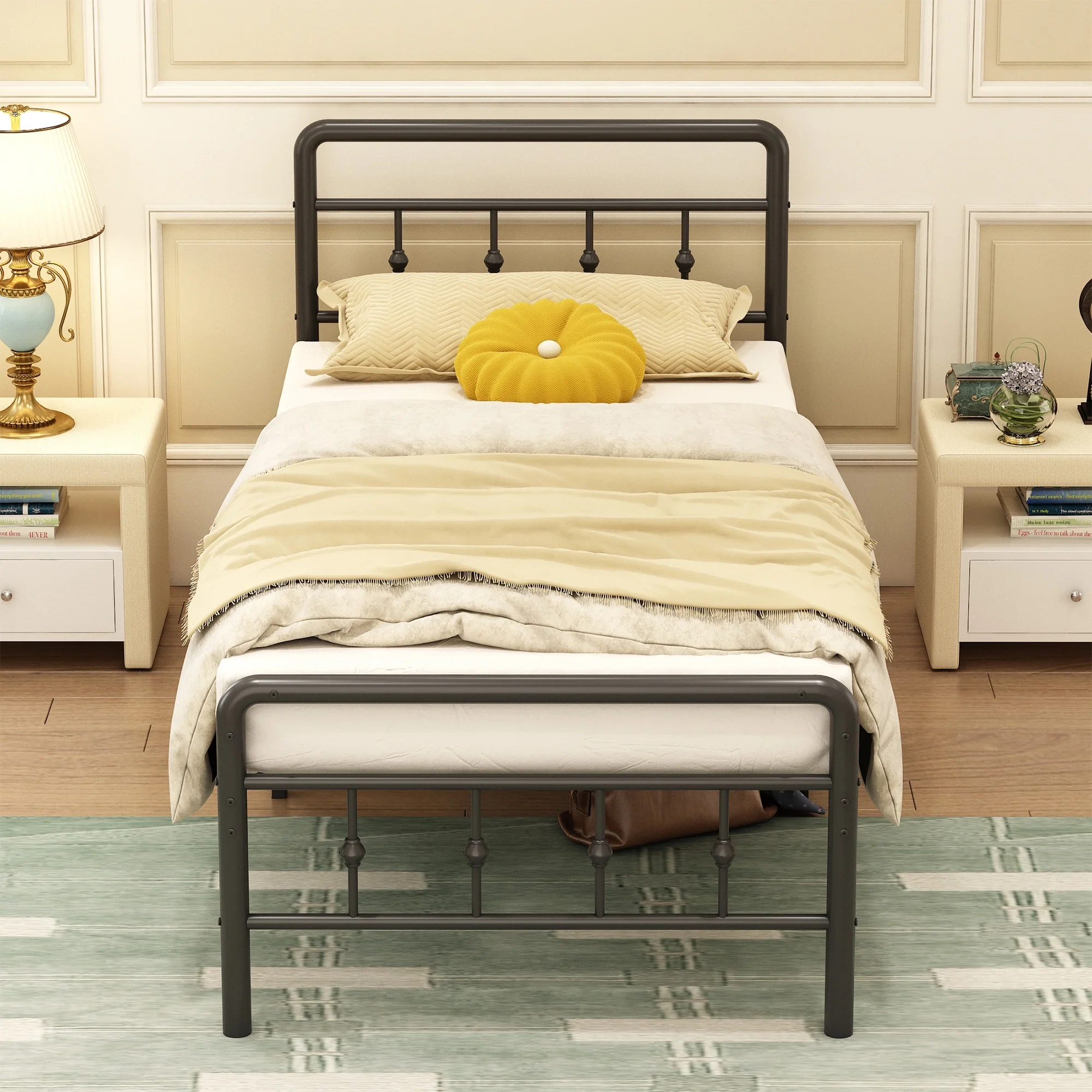 Maenizi 18 inch Twin XL Bed Frames with Headboard and Footboard, Heavy Duty Metal Twin XL Platform Bed Frame No Box Spring Needed, Easy Assembly, Under Bed Storage, Noise Free, Black
