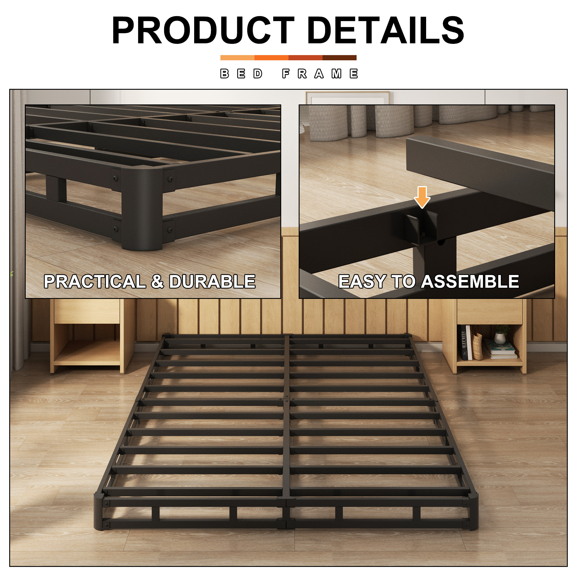 Maenizi 5 inch Low Profile Box Spring, Heavy Duty Metal with Fabric Cover, Easy Assembly, Noise Free, Black