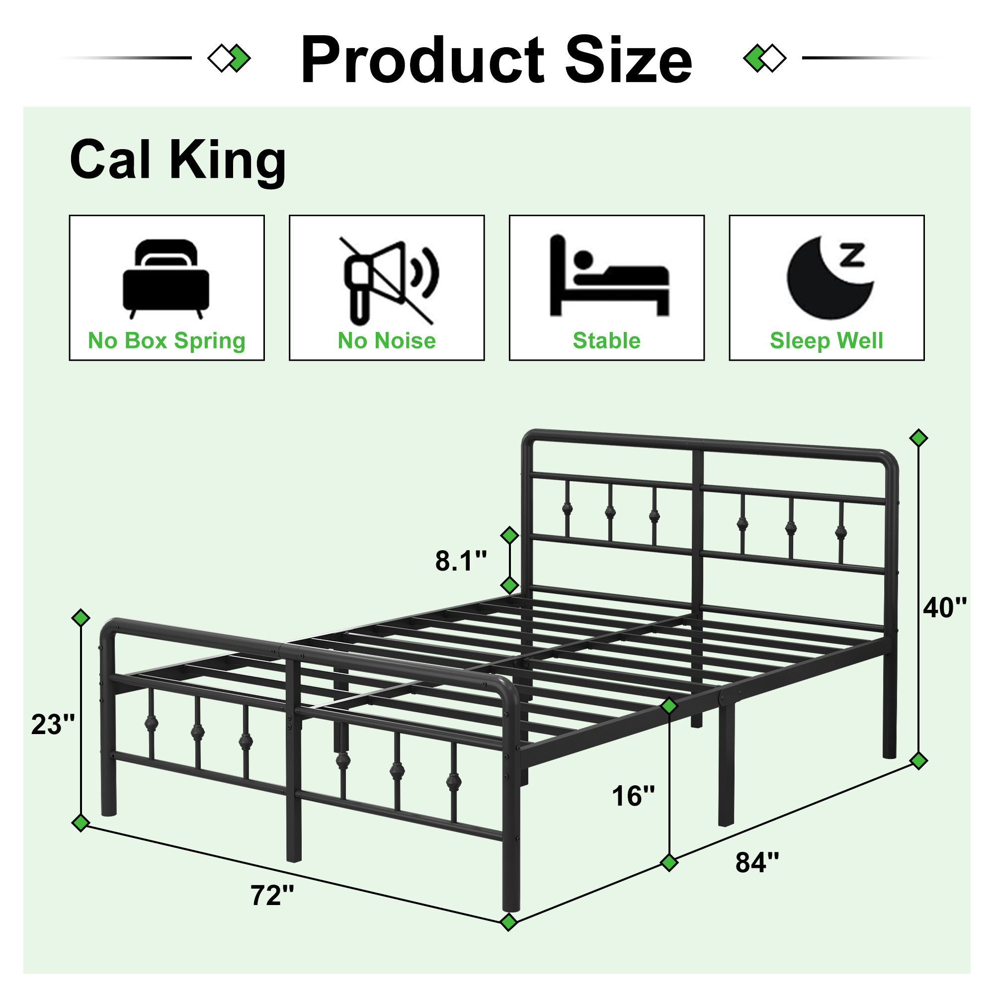Maenizi 16 inch Bed Frames with Headboard and Footboard, Heavy Duty Metal Platform Bed Frame No Box Spring Needed, Easy Assembly, Under Bed Storage, Noise Free, Black