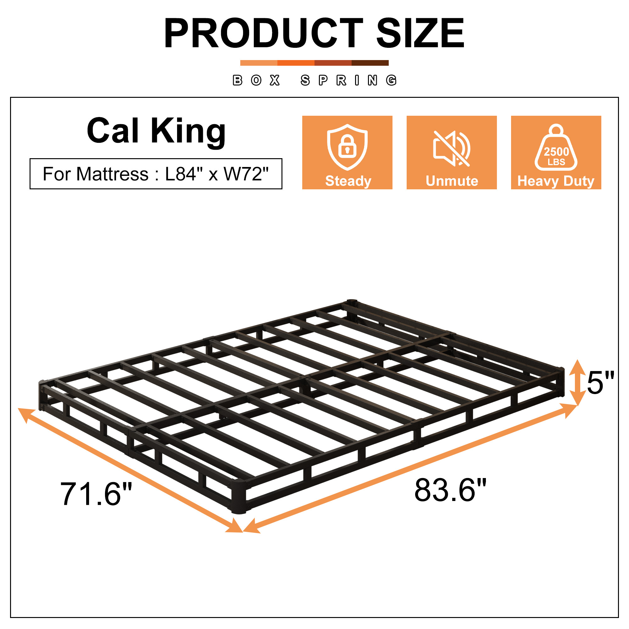 Maenizi 5 inch Low Profile Box Spring, Heavy Duty Metal with Fabric Cover, Easy Assembly, Noise Free, Black