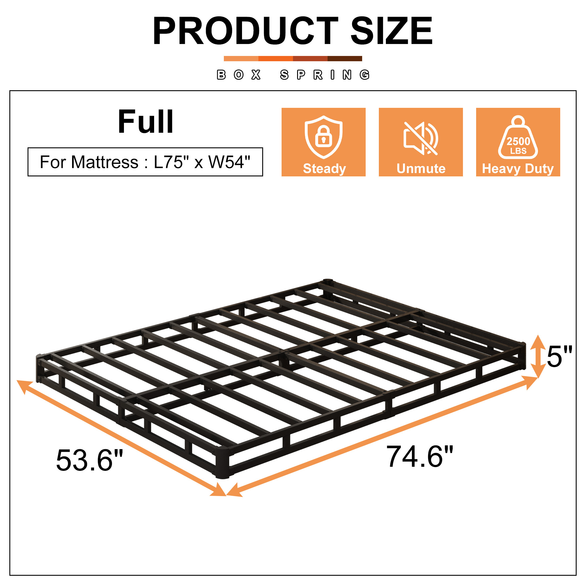 Maenizi 5 inch Low Profile Box Spring, Heavy Duty Metal with Fabric Cover, Easy Assembly, Noise Free, Black