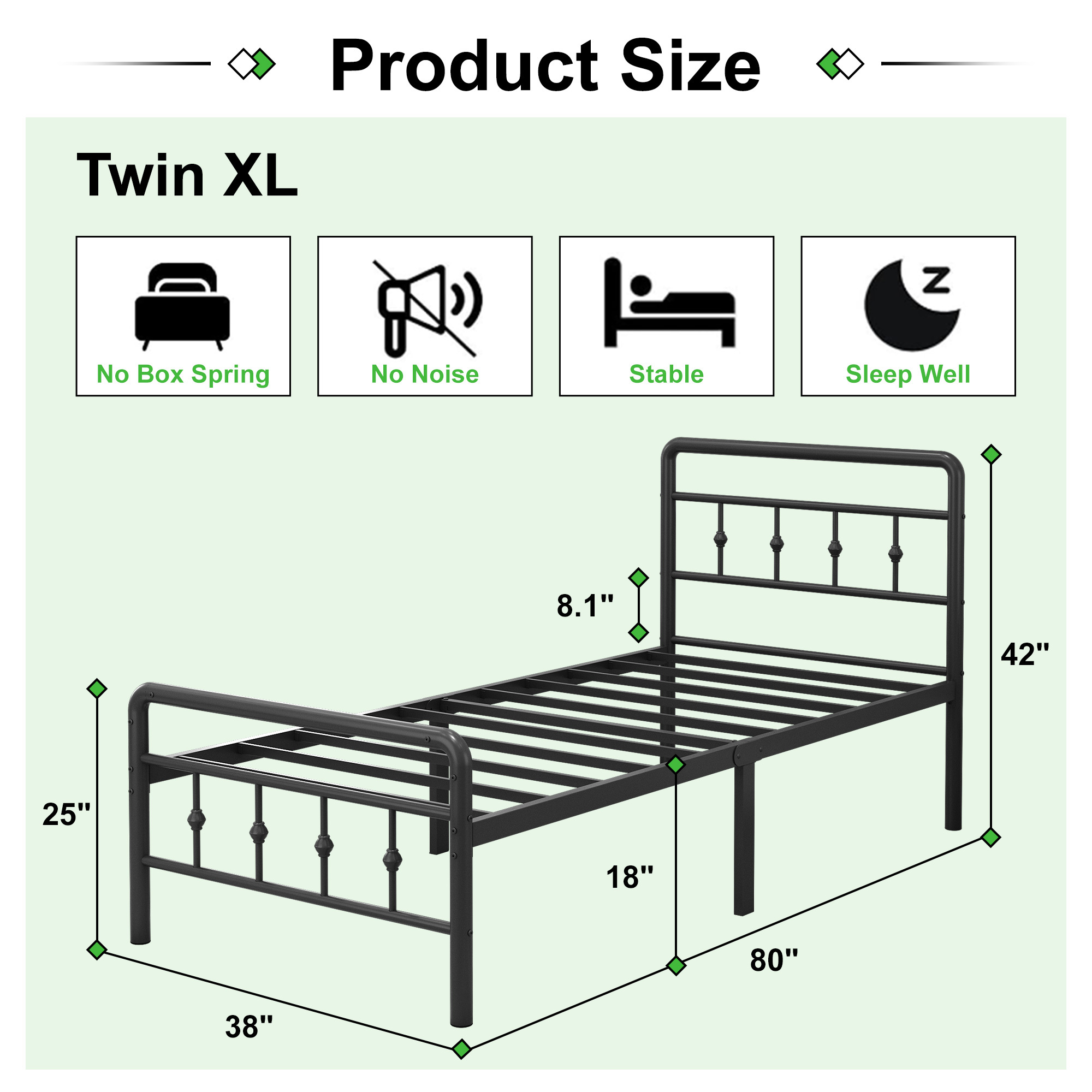 Maenizi 18 inch Bed Frames with Headboard and Footboard, Heavy Duty Metal Platform Bed Frame No Box Spring Needed, Easy Assembly, Under Bed Storage, Noise Free, Black