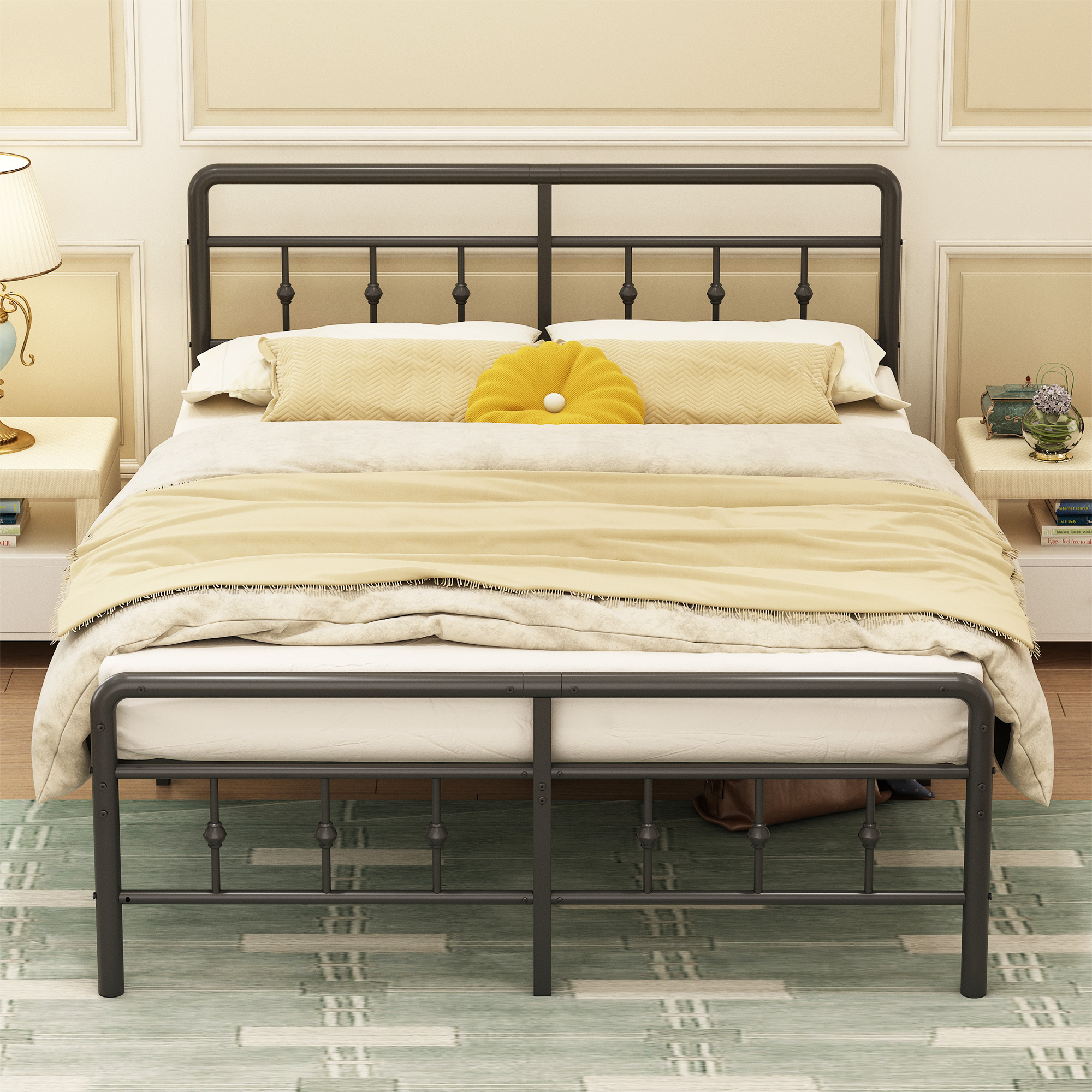 Maenizi 18 inch Bed Frames with Headboard and Footboard, Heavy Duty Metal Platform Bed Frame No Box Spring Needed, Easy Assembly, Under Bed Storage, Noise Free, Black
