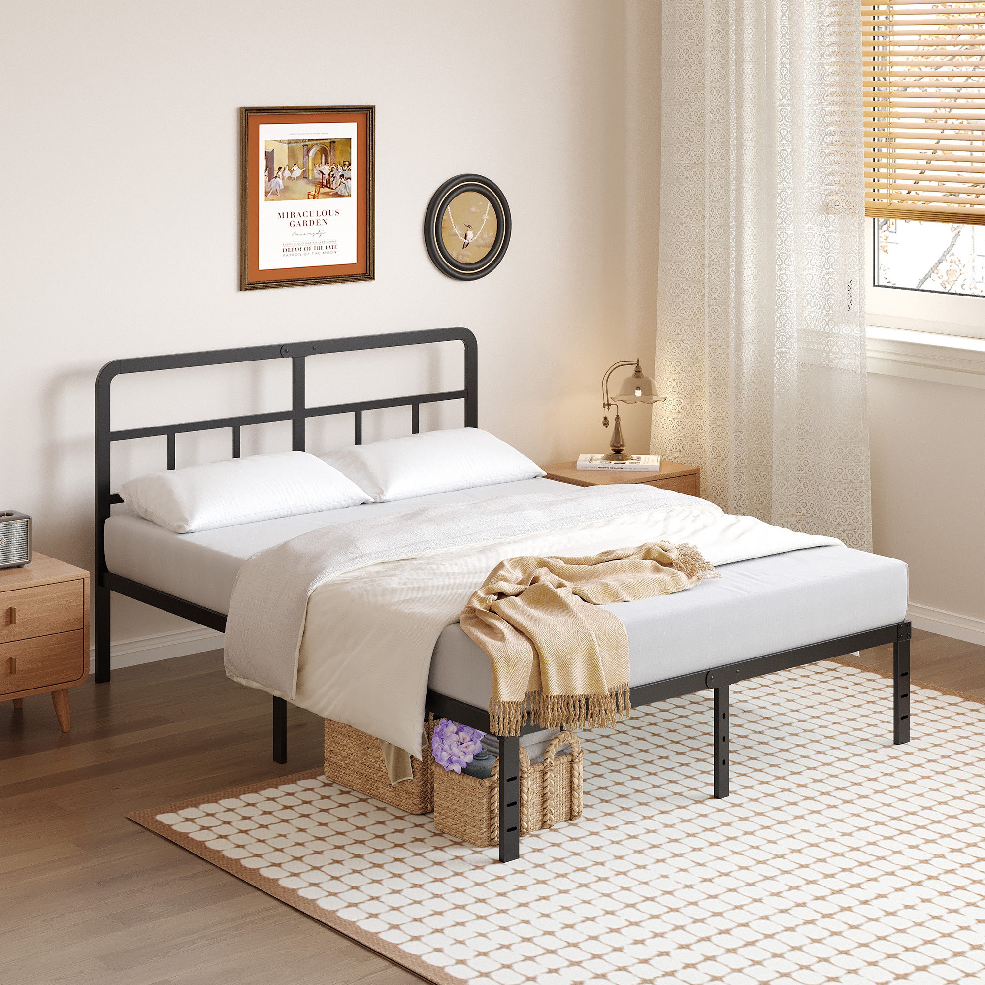 Maenizi 12 inch  Metal Bed Frame No Box Spring Needed, Heavy Duty Metal Slats, Noise Free, Easy Assemble, Black