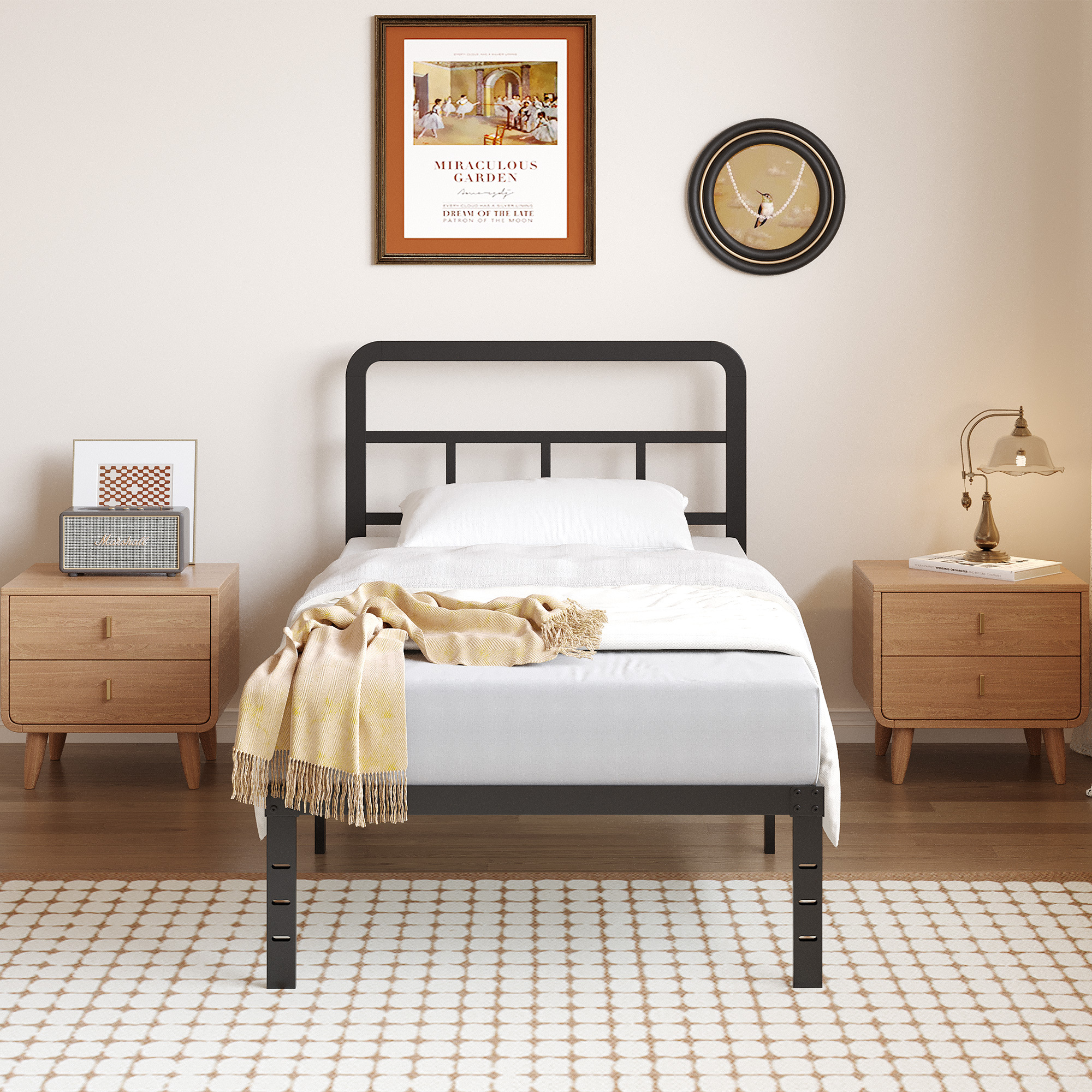 Maenizi 12 inch  Metal Bed Frame No Box Spring Needed, Heavy Duty Metal Slats, Noise Free, Easy Assemble, Black
