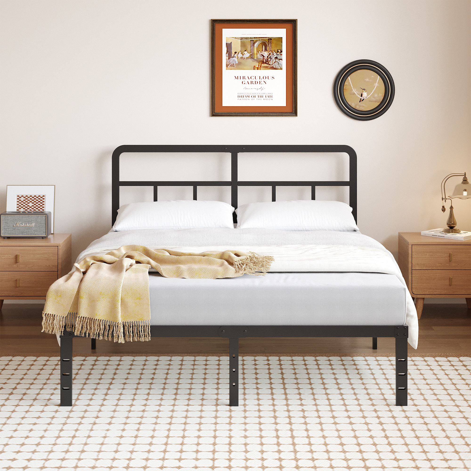 Maenizi 18 inch  Metal Bed Frame No Box Spring Needed, Heavy Duty Metal Slats, Noise Free, Easy Assemble, Black