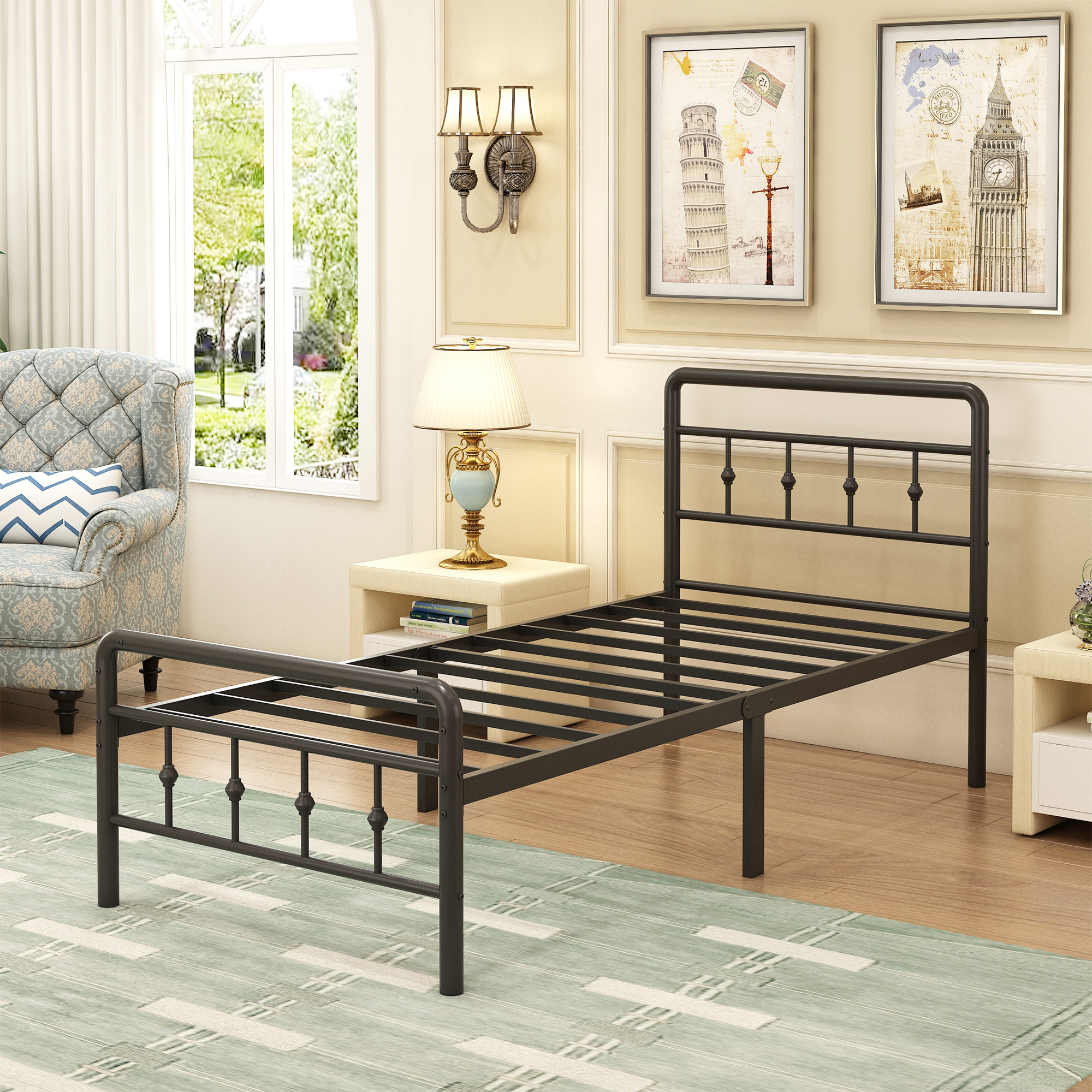 Maenizi 18 inch Bed Frames with Headboard and Footboard, Heavy Duty Metal Platform Bed Frame No Box Spring Needed, Easy Assembly, Under Bed Storage, Noise Free, Black