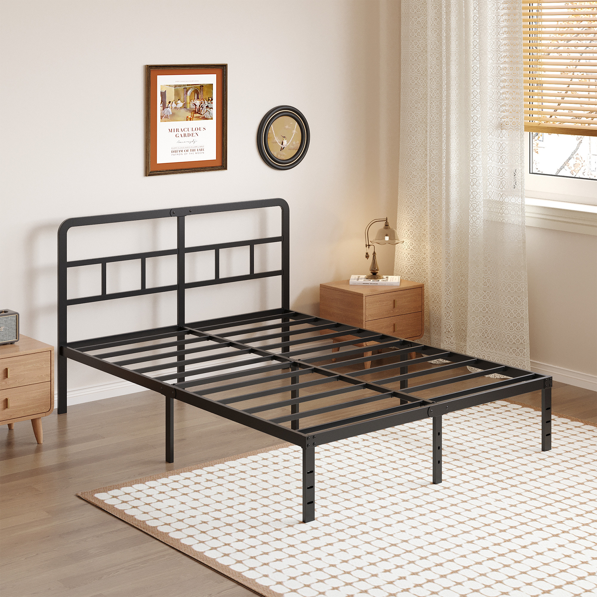 Maenizi 12 inch  Metal Bed Frame No Box Spring Needed, Heavy Duty Metal Slats, Noise Free, Easy Assemble, Black