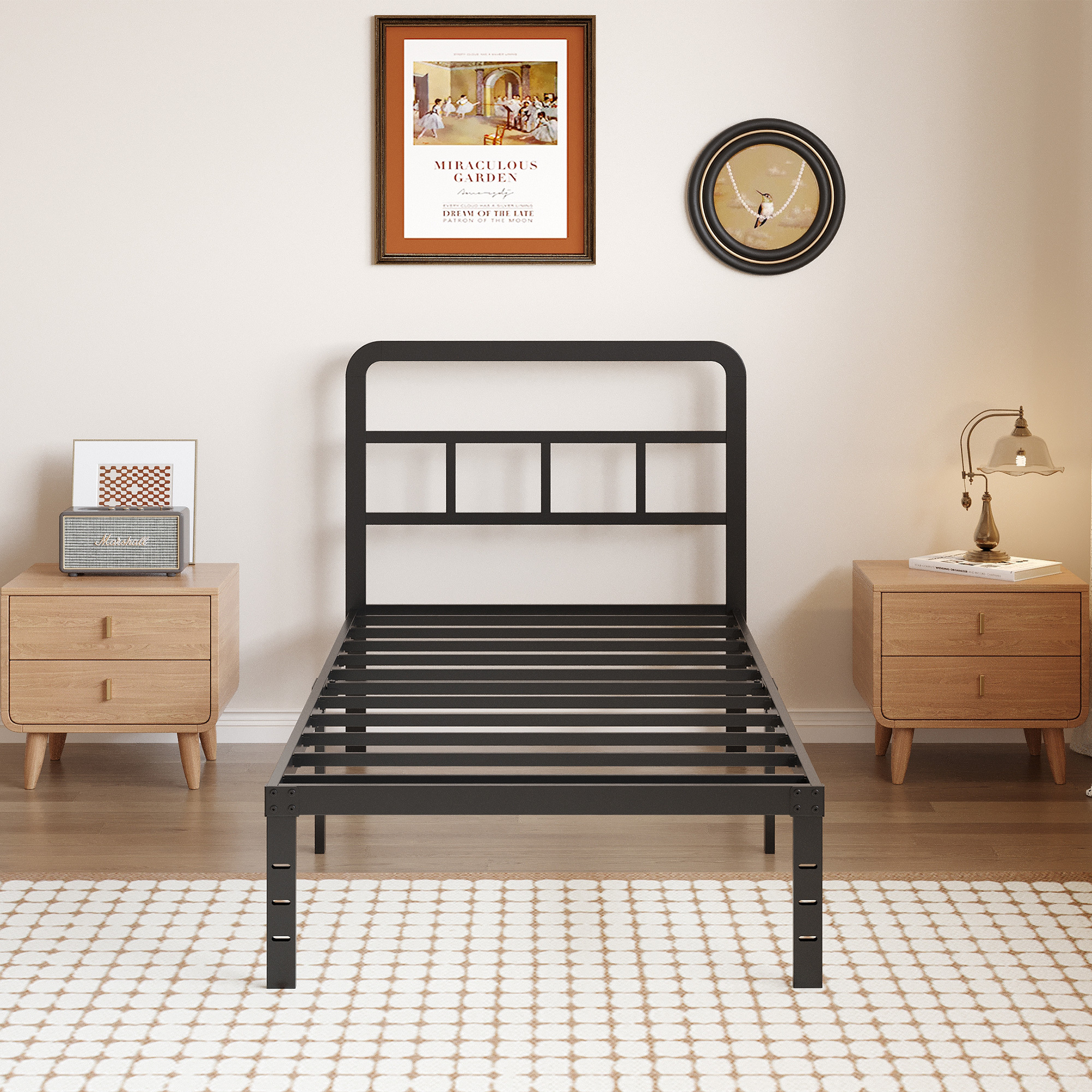 Maenizi 12 inch  Metal Bed Frame No Box Spring Needed, Heavy Duty Metal Slats, Noise Free, Easy Assemble, Black