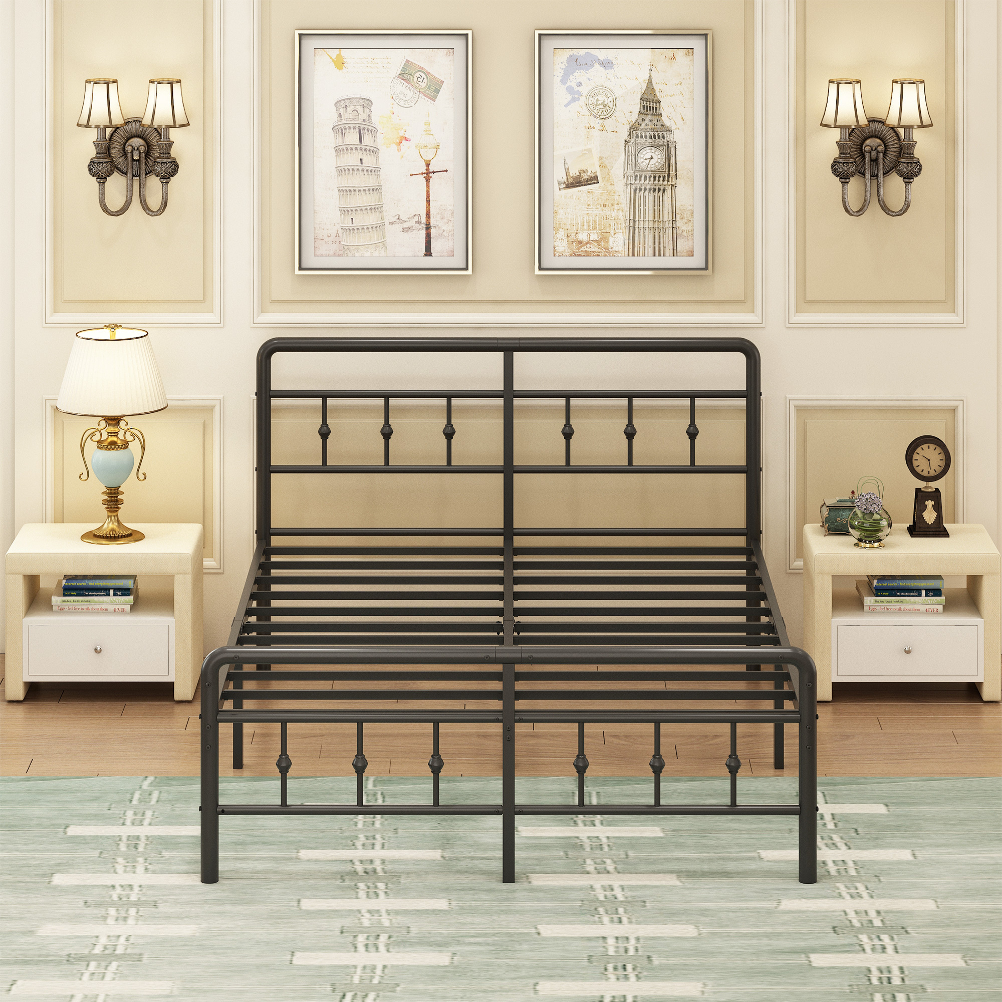 Maenizi 18 inch Bed Frames with Headboard and Footboard, Heavy Duty Metal Platform Bed Frame No Box Spring Needed, Easy Assembly, Under Bed Storage, Noise Free, Black