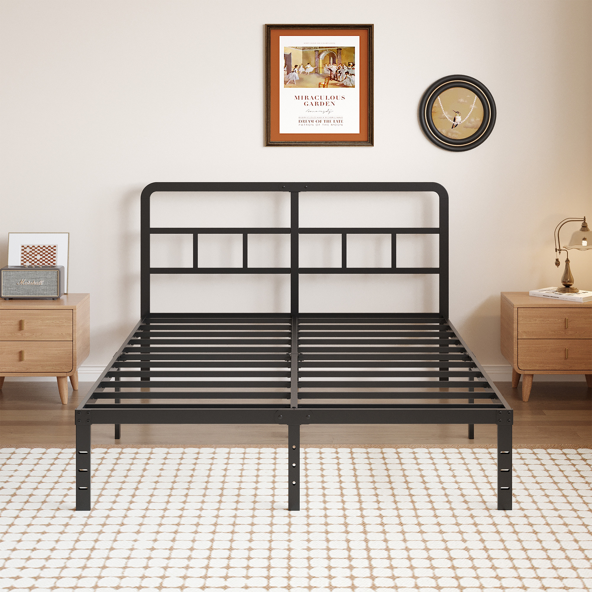 Maenizi 16 inch  Metal Bed Frame No Box Spring Needed, Heavy Duty Metal Slats, Noise Free, Easy Assemble, Black