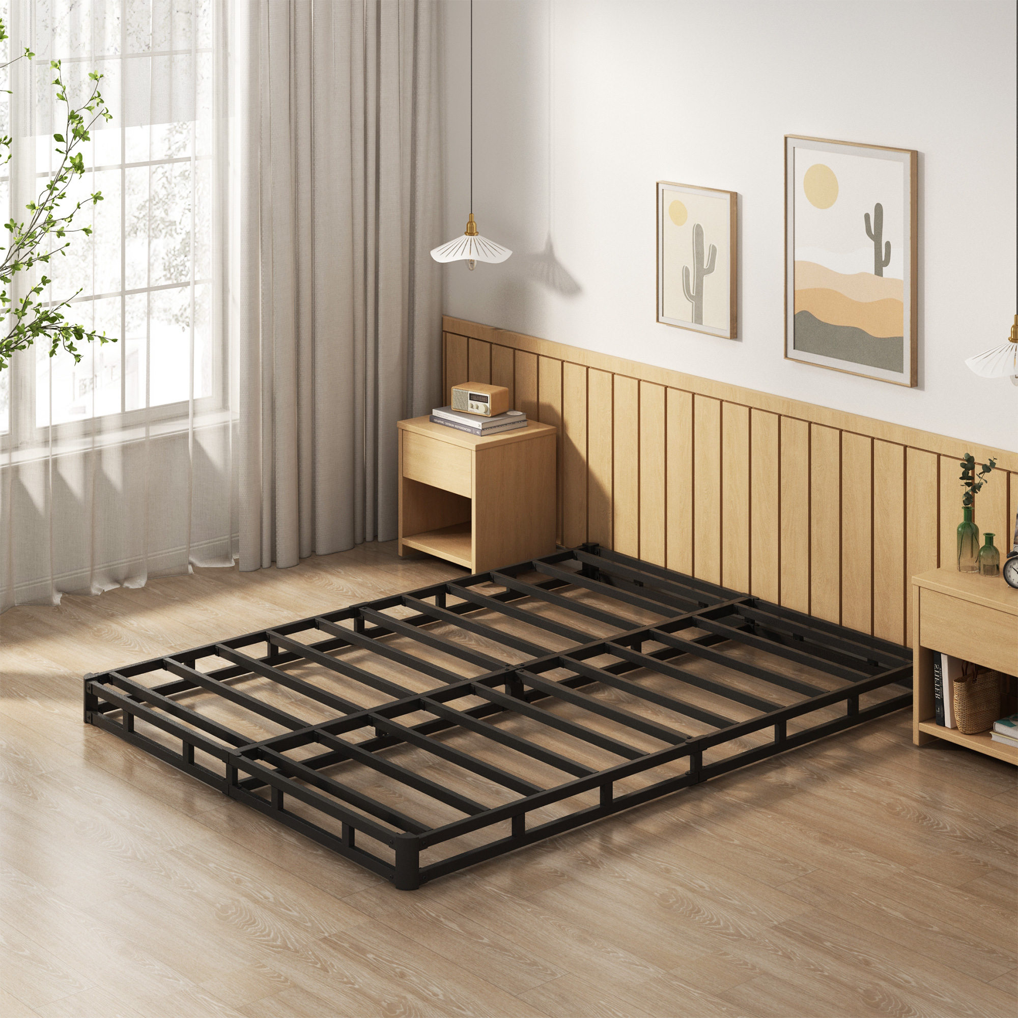 Maenizi 5 inch Low Profile Box Spring, Heavy Duty Metal with Fabric Cover, Easy Assembly, Noise Free, Black