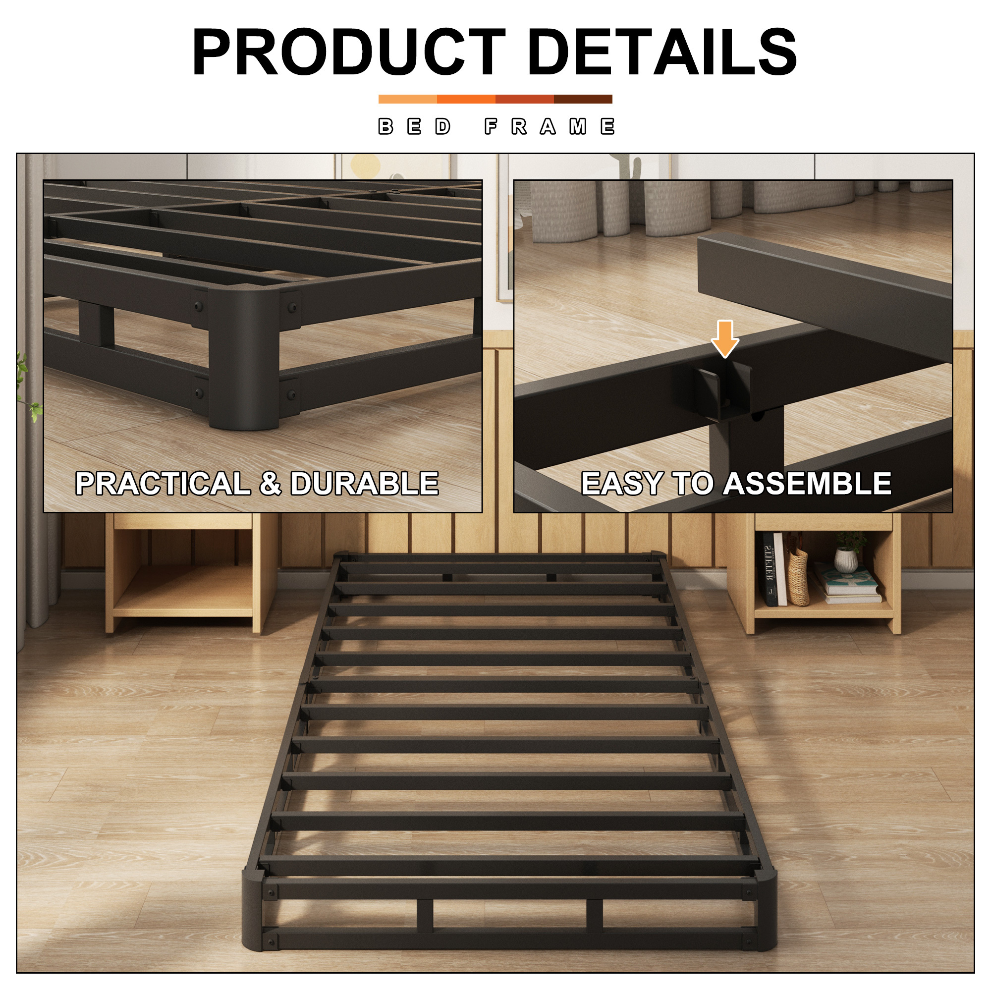 Maenizi 5 inch Low Profile Box Spring, Heavy Duty Metal with Fabric Cover, Easy Assembly, Noise Free, Black