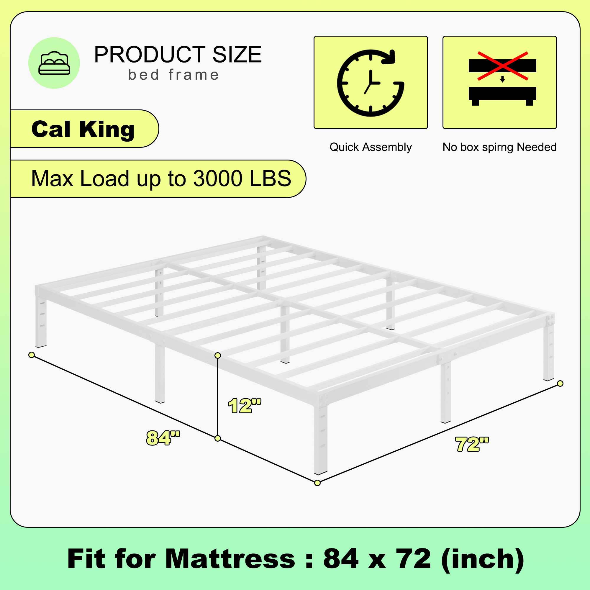 Maenize 12 inch Queen Bed Frame Heavy Duty Metal Platform No Box Spring Needed, Maximum Storage, Easy Assembly, Noise Free, White