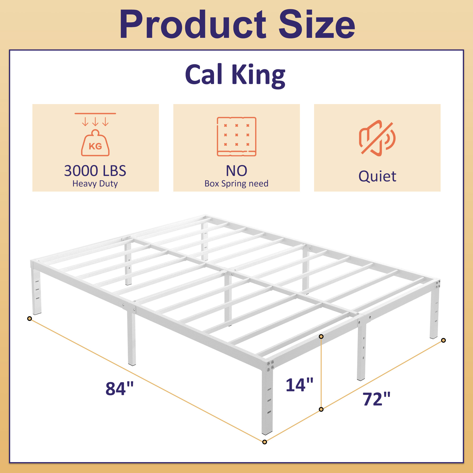Maenize 12 inch Bed Frame Heavy Duty Metal Platform No Box Spring Needed, Maximum Storage, Easy Assembly, Noise Free, White