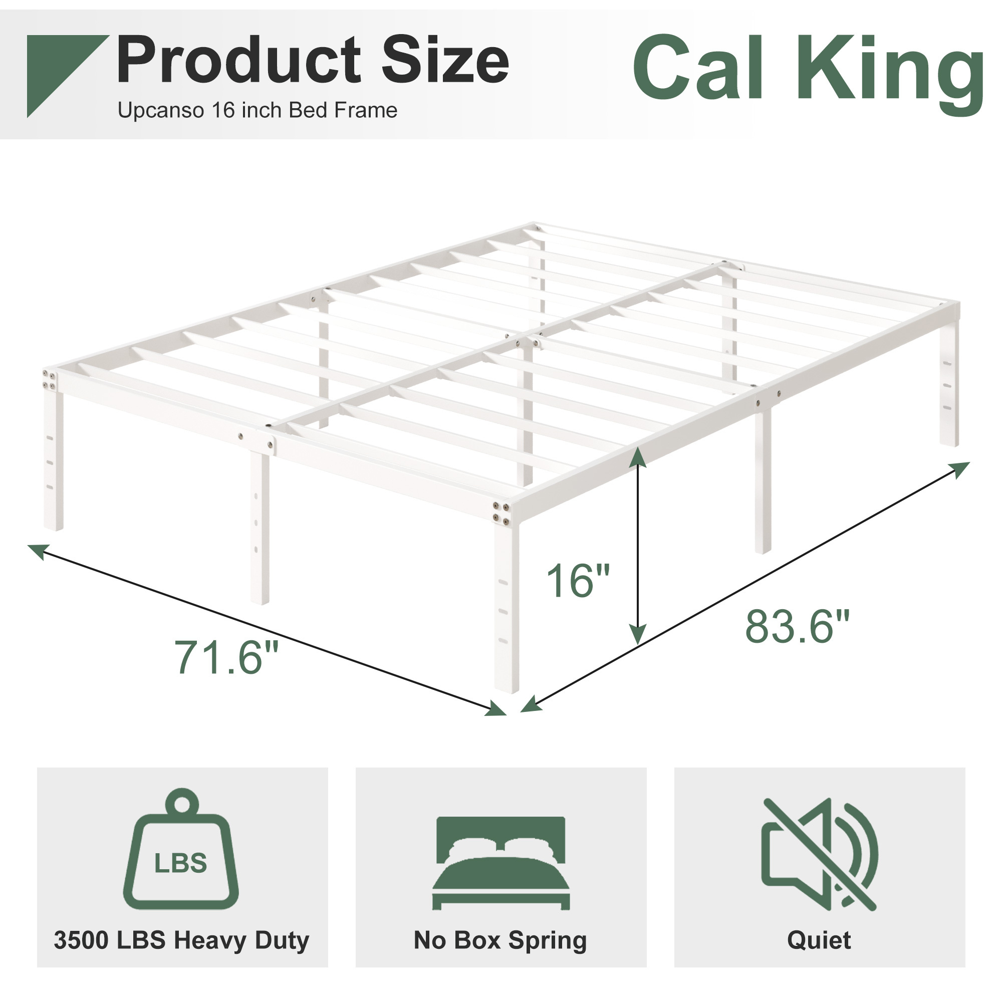 Maenize 16 inch Queen Bed Frame Heavy Duty Metal Platform No Box Spring Needed, Maximum Storage, Easy Assembly, Noise Free, White
