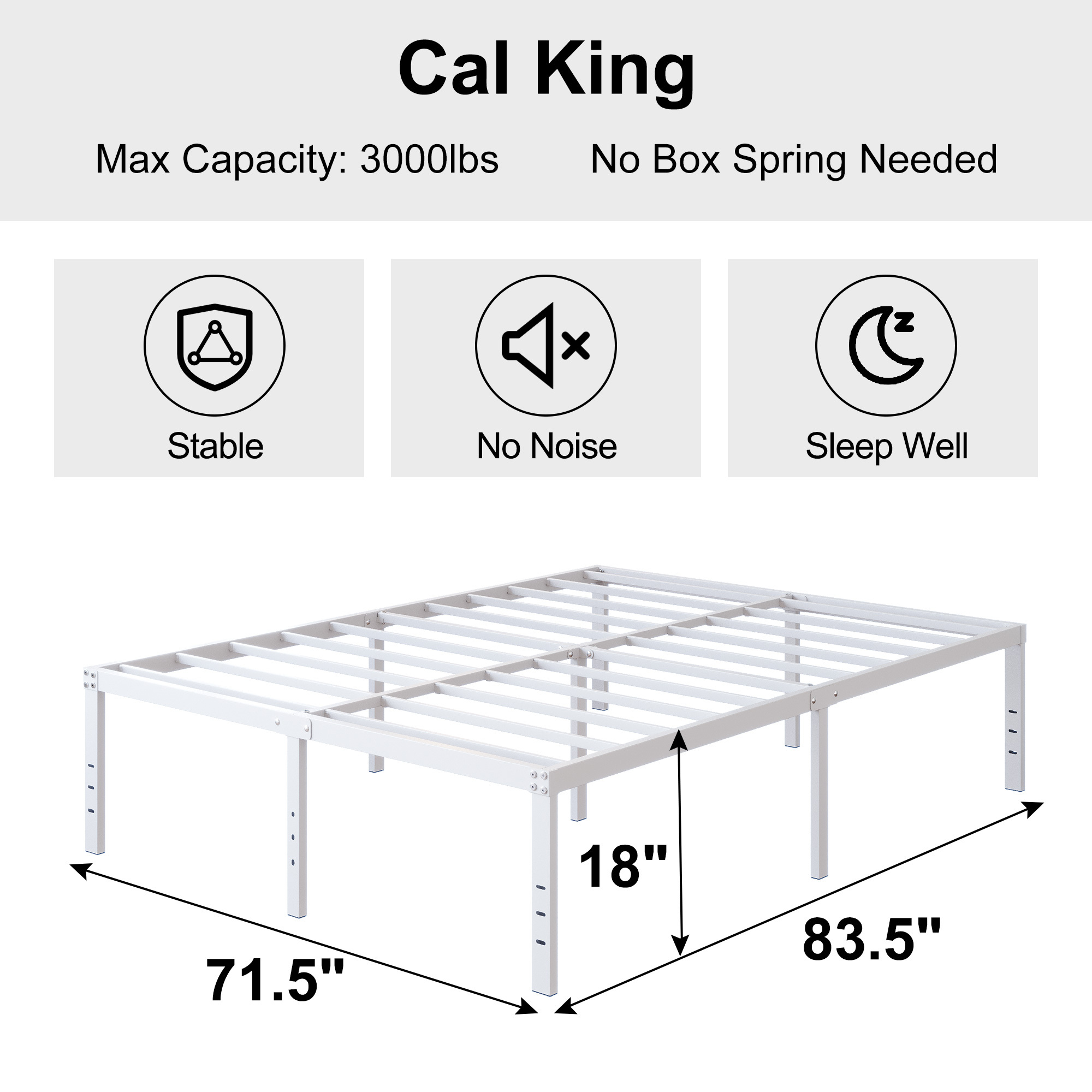 Maenize 18 inch Bed Frame Heavy Duty Metal Platform No Box Spring Needed, Maximum Storage, Easy Assembly, Noise Free, White