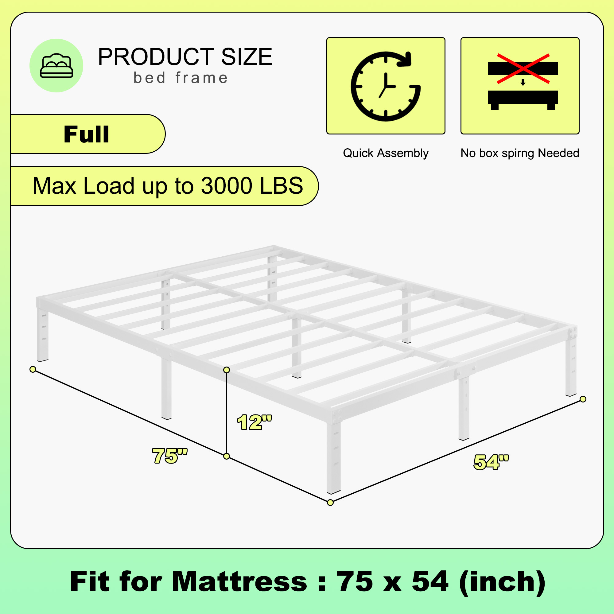 Maenize 12 inch Queen Bed Frame Heavy Duty Metal Platform No Box Spring Needed, Maximum Storage, Easy Assembly, Noise Free, White