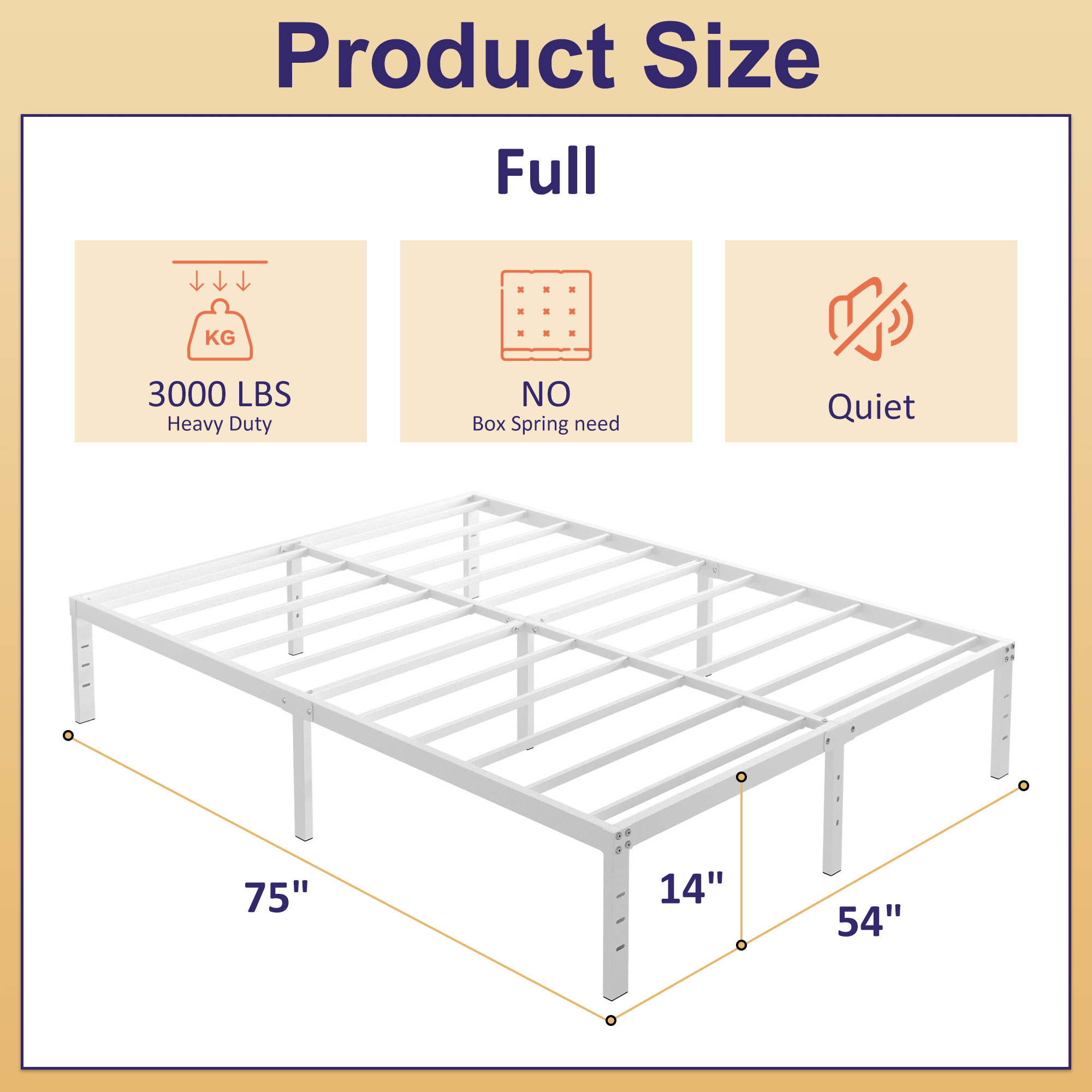 Maenize 12 inch Bed Frame Heavy Duty Metal Platform No Box Spring Needed, Maximum Storage, Easy Assembly, Noise Free, White